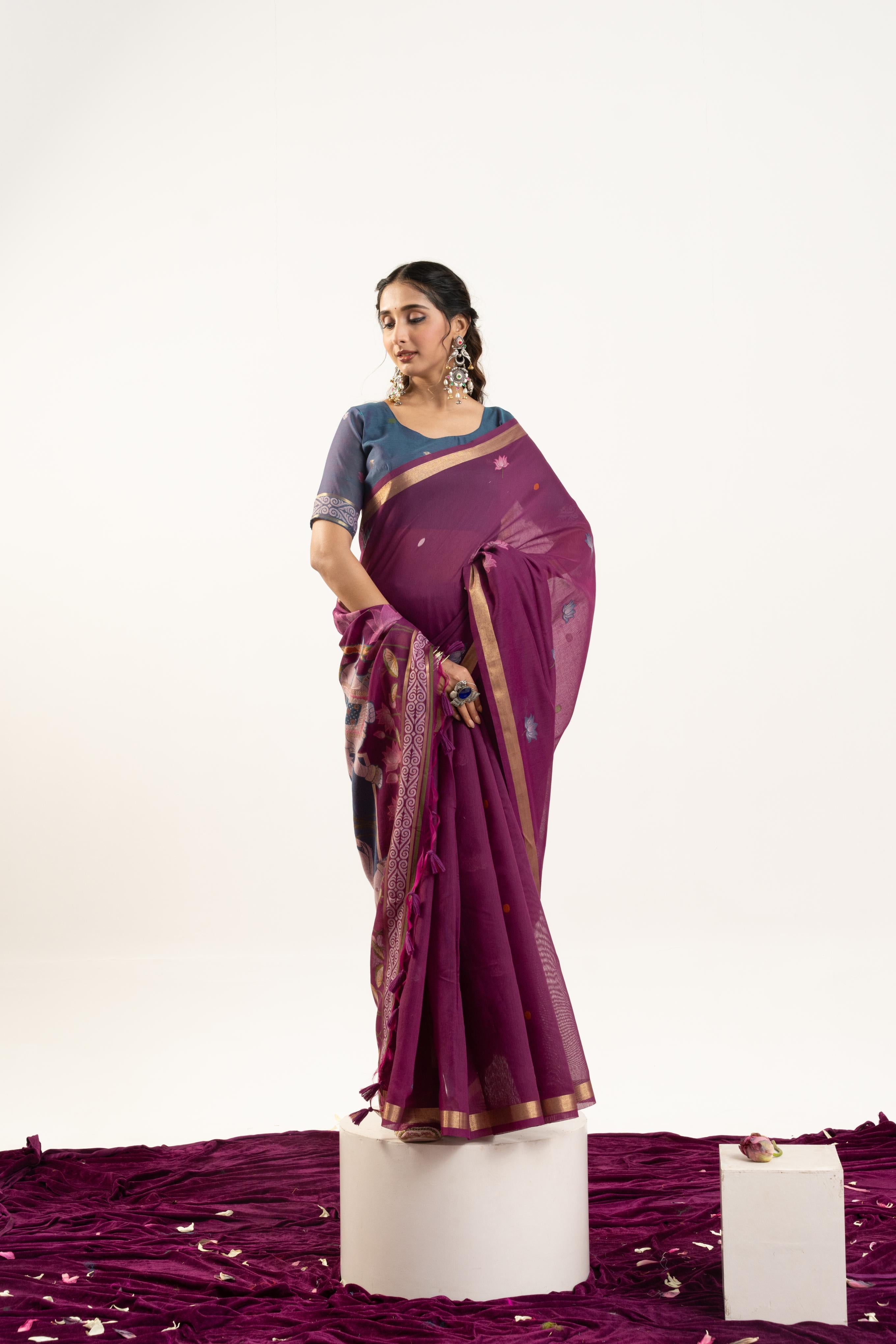 Wine Designer Muga Cotton Saree
