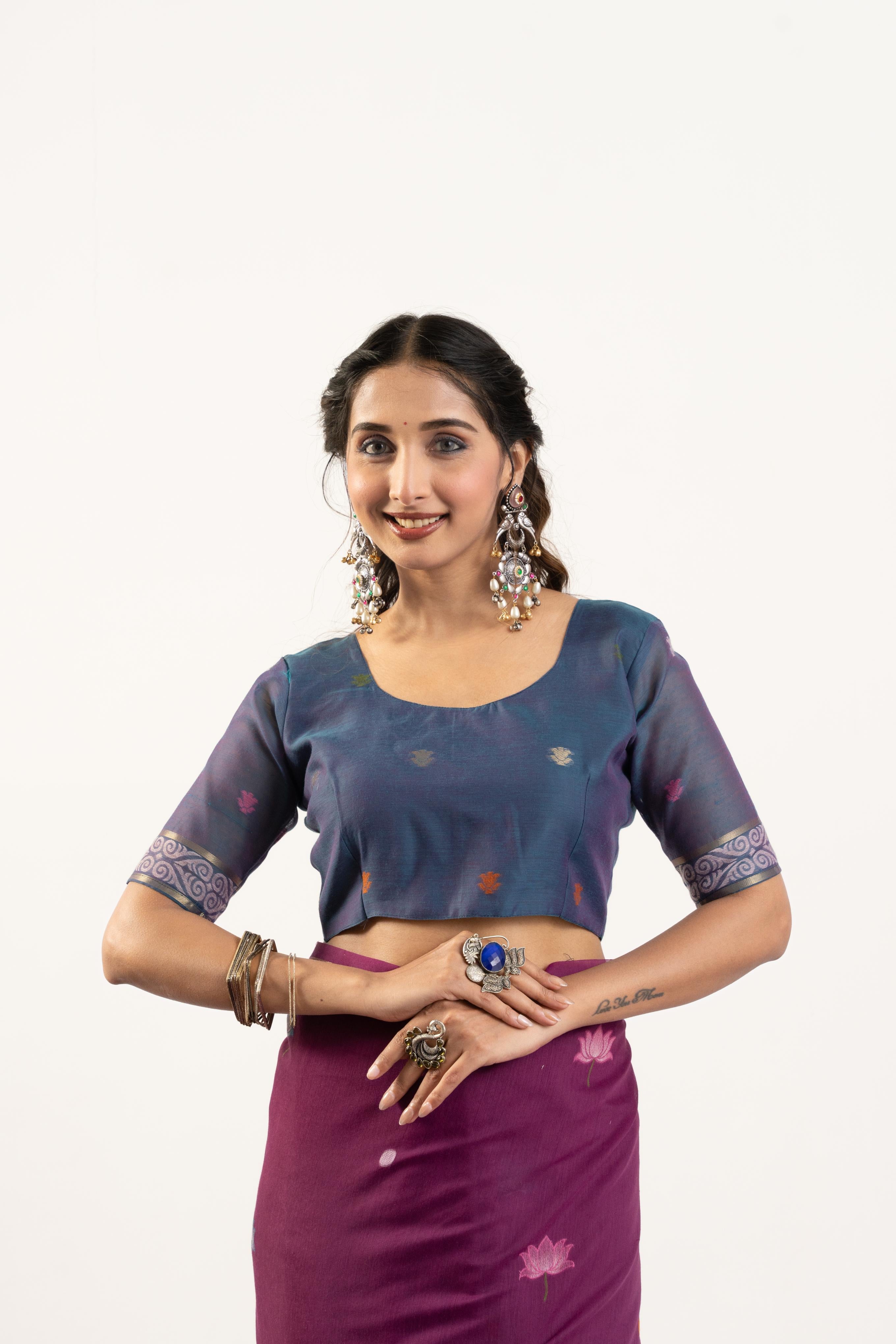 Wine Designer Muga Cotton Saree