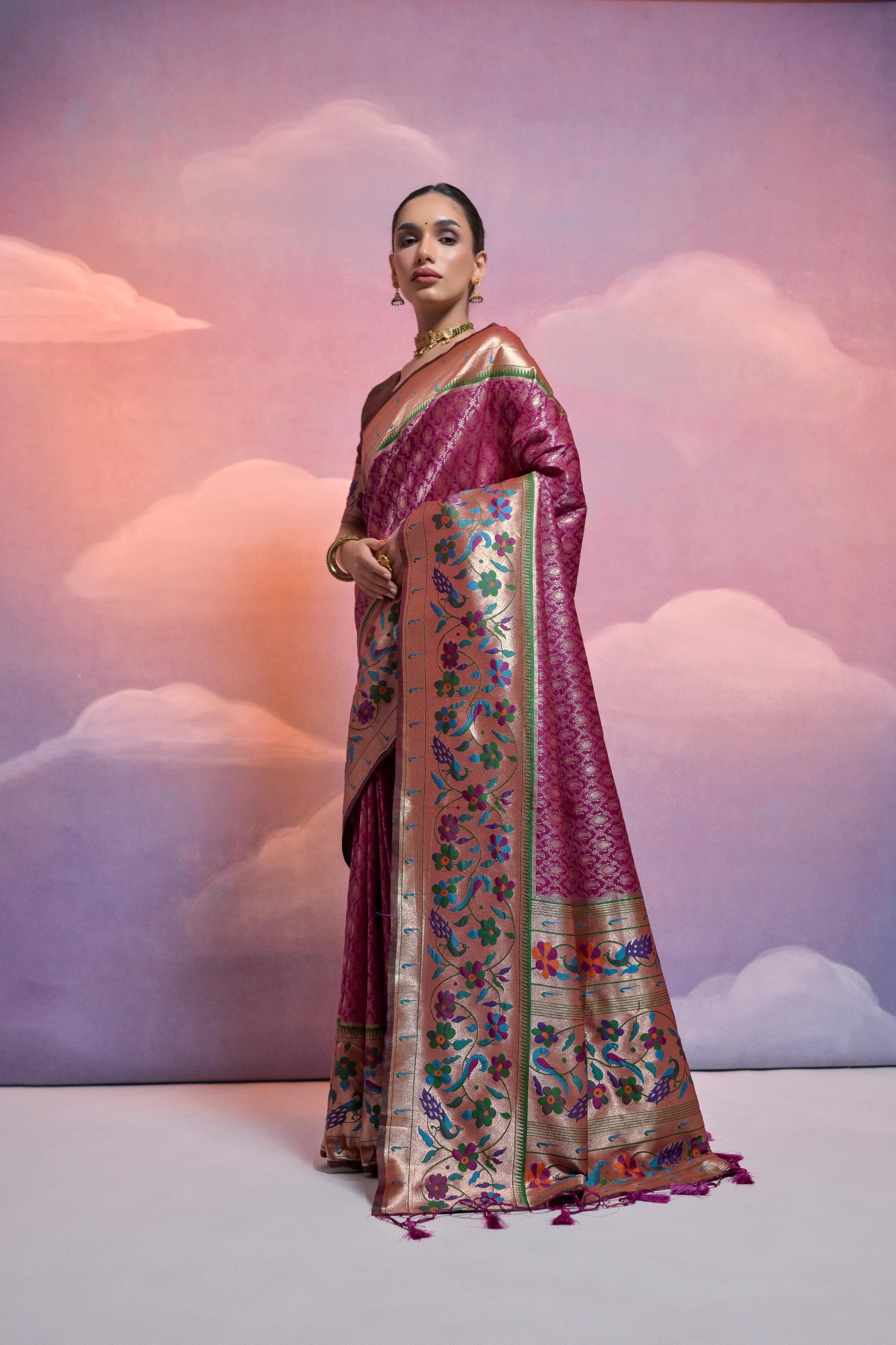 Wine Banarasi Silk Paithani Saree