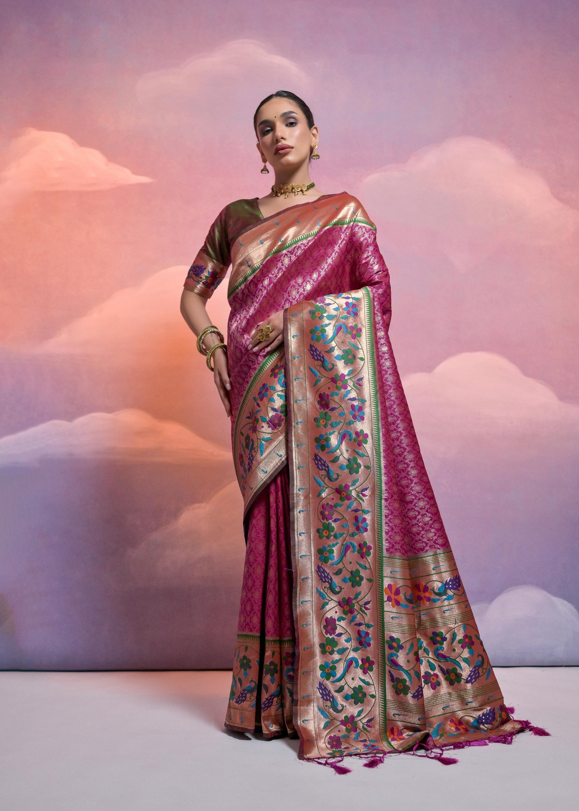 Wine Banarasi Silk Paithani Saree