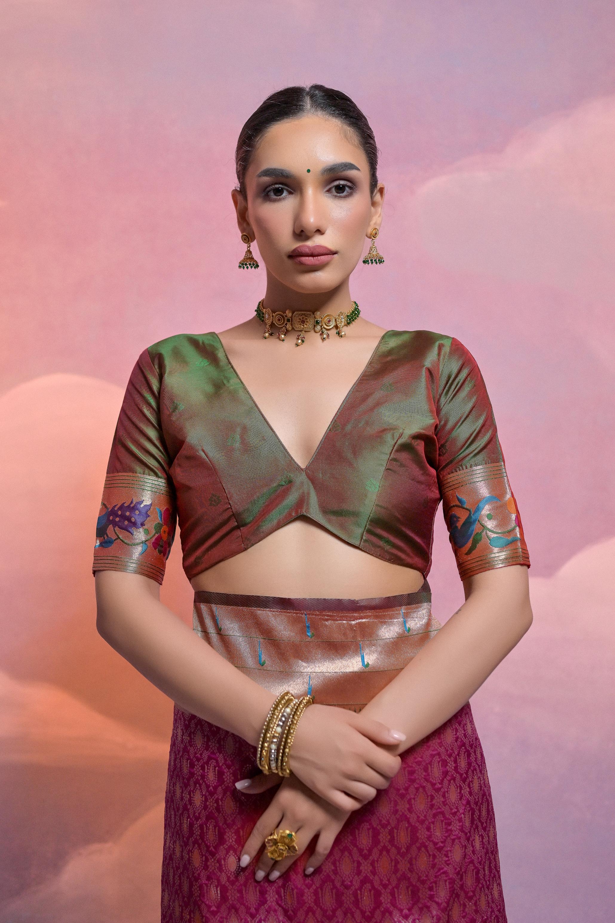 Wine Banarasi Silk Paithani Saree
