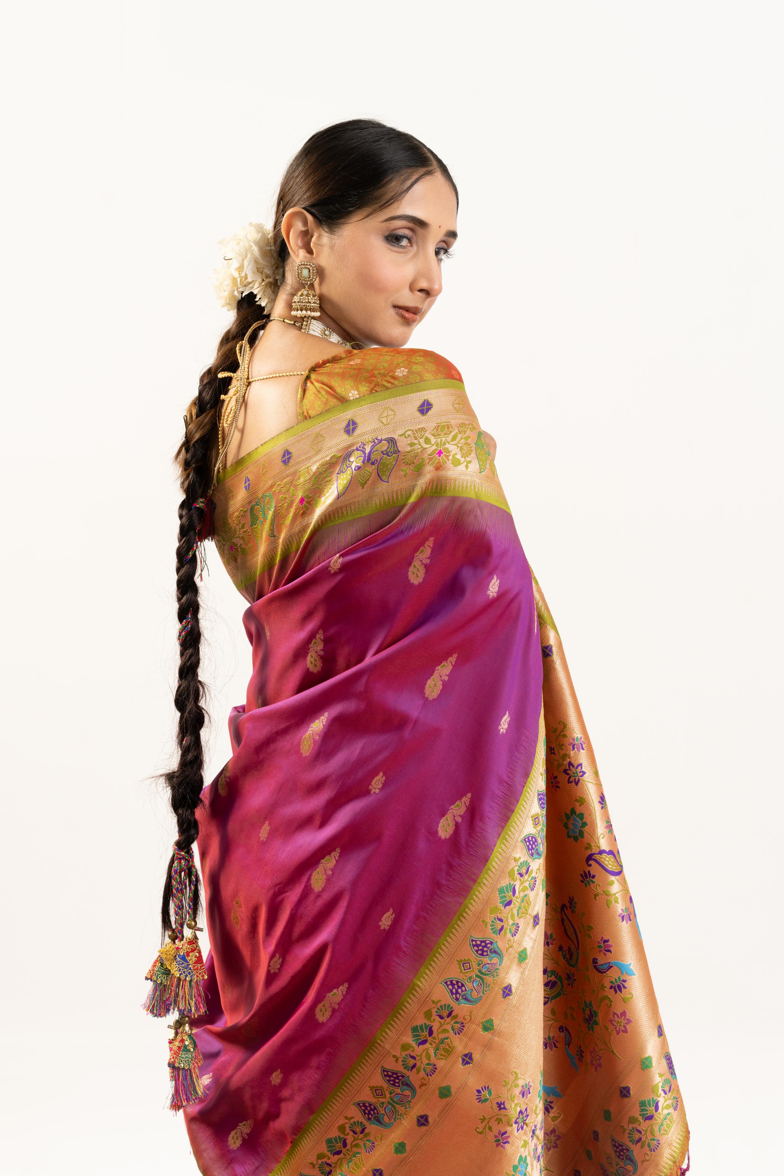 Wine Banarasi Silk Paithani Saree