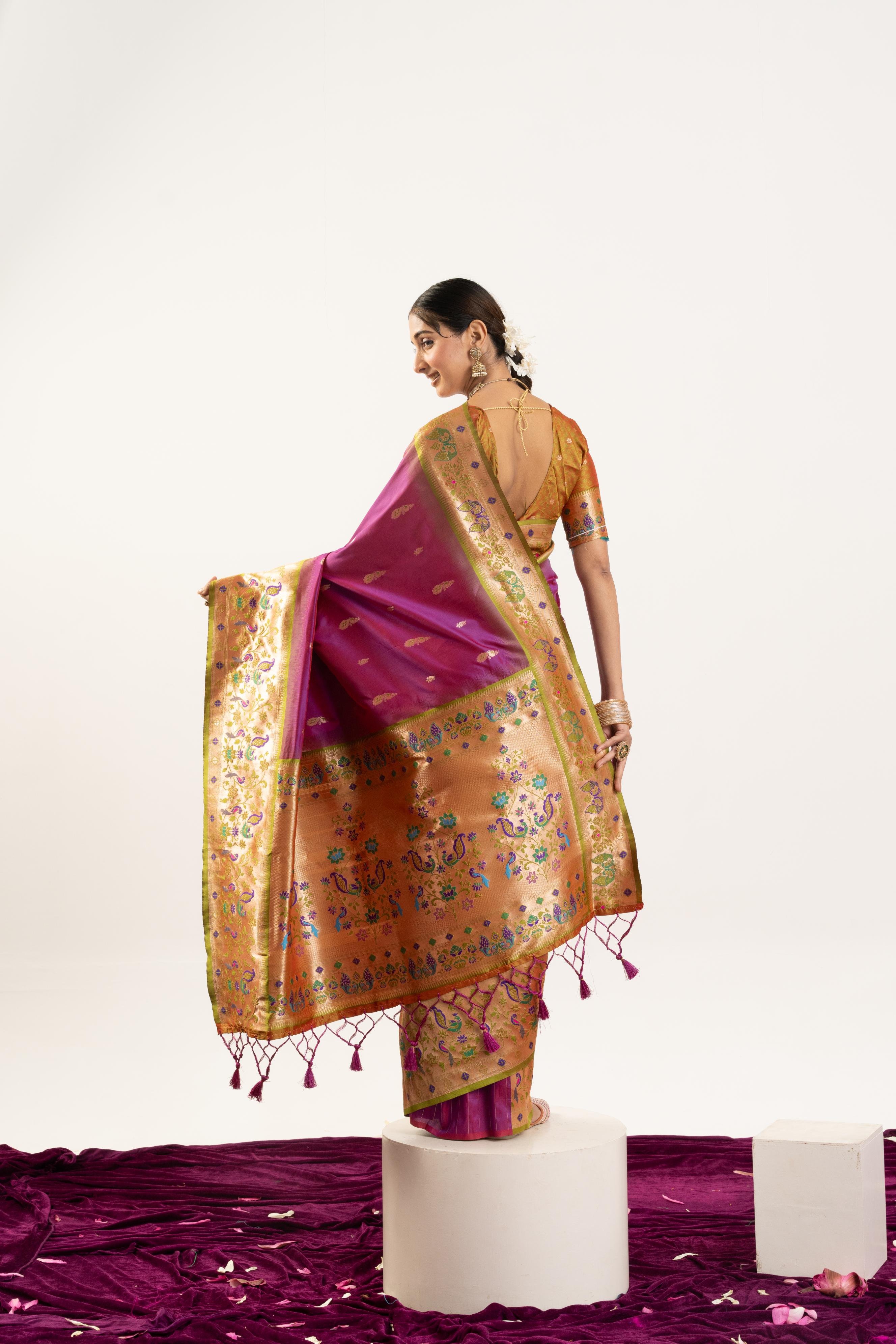 Wine Banarasi Silk Paithani Saree