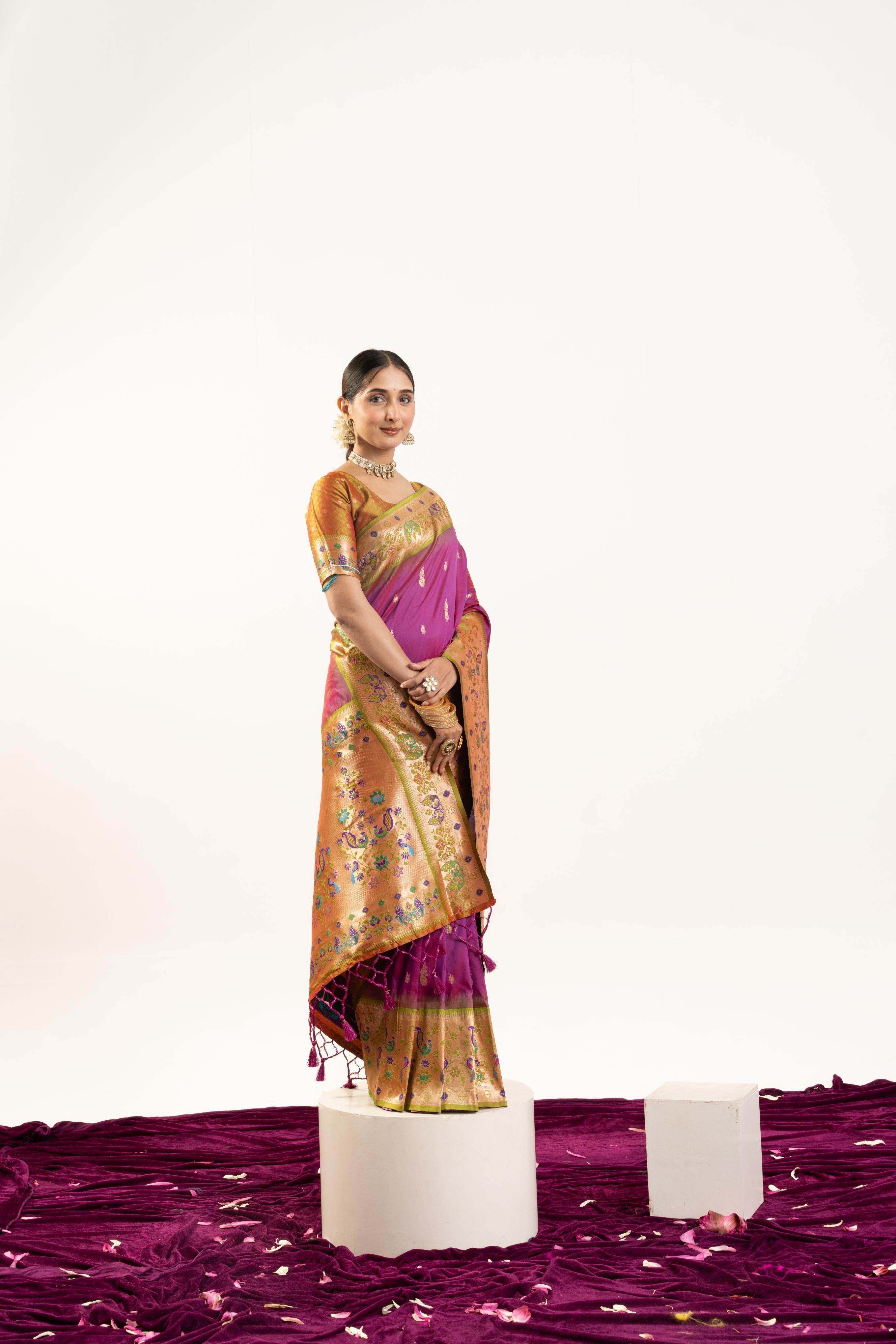 Wine Banarasi Silk Paithani Saree