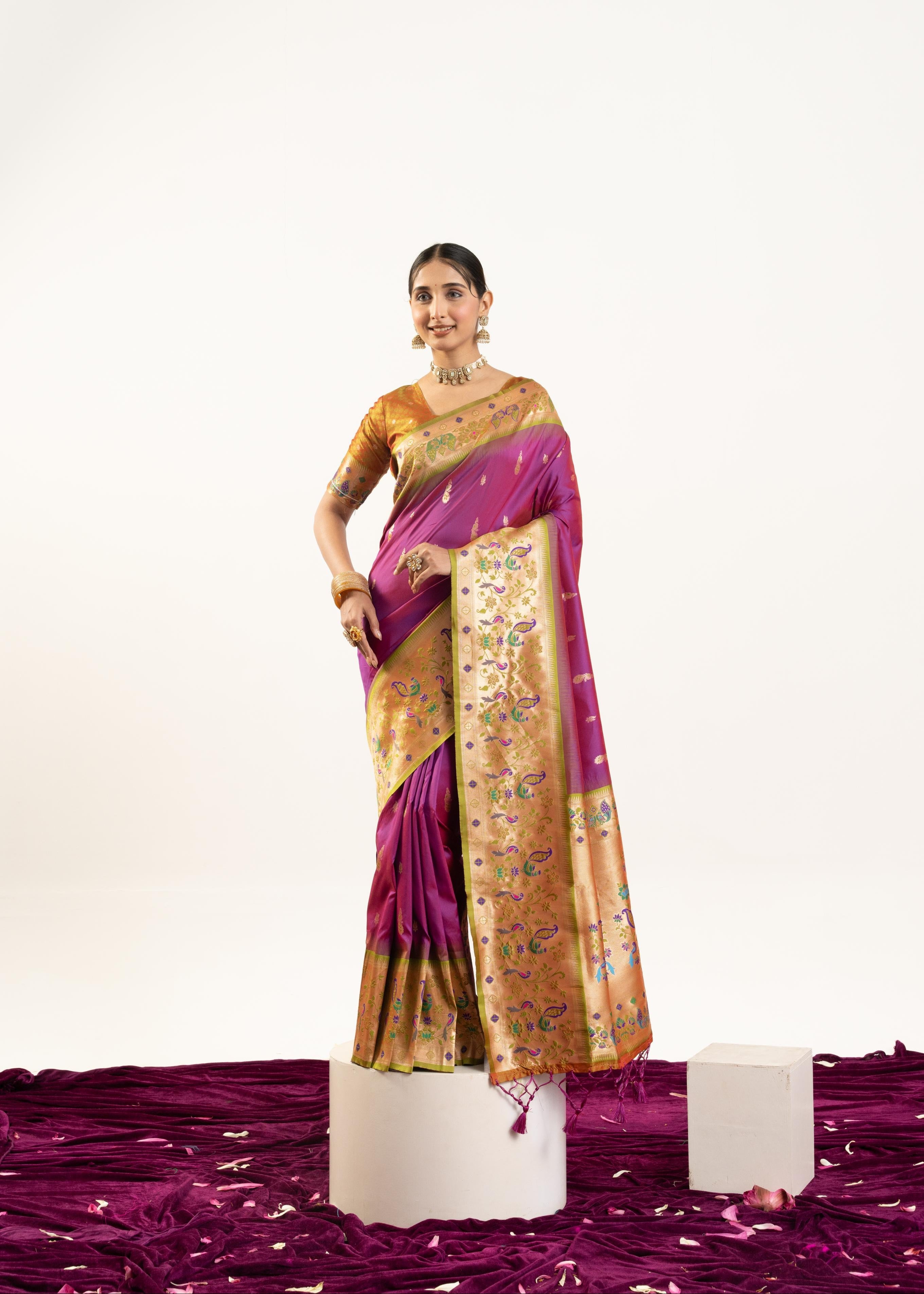 Wine Banarasi Silk Paithani Saree