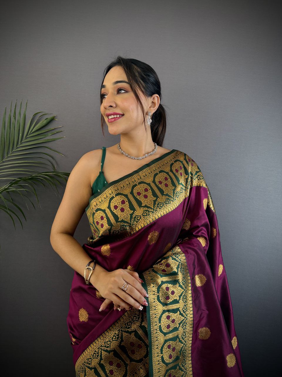 Wine Berry Pure Soft Banarasi Silk Saree
