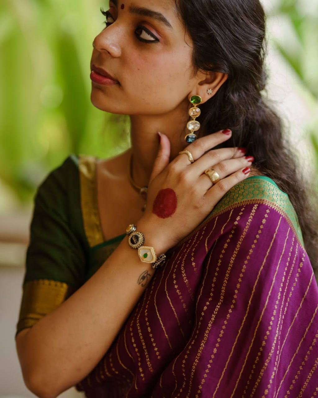 Wine Berry Traditional Lichi Silk Saree