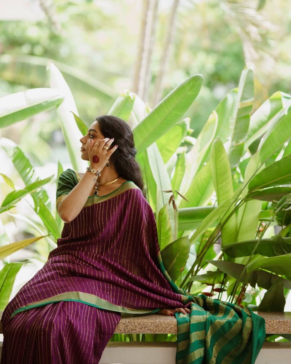Wine Berry Traditional Lichi Silk Saree
