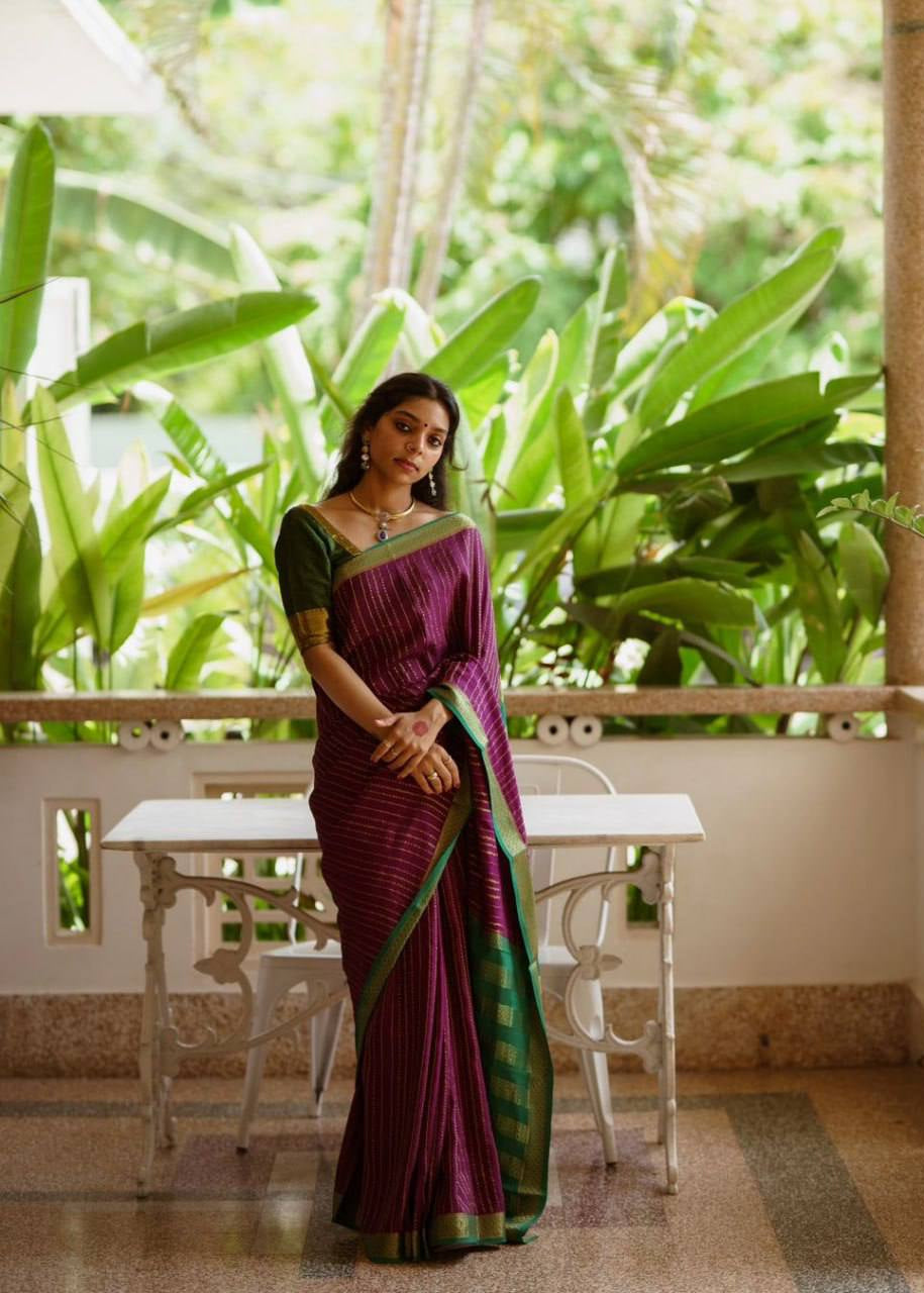 Wine Berry Traditional Lichi Silk Saree