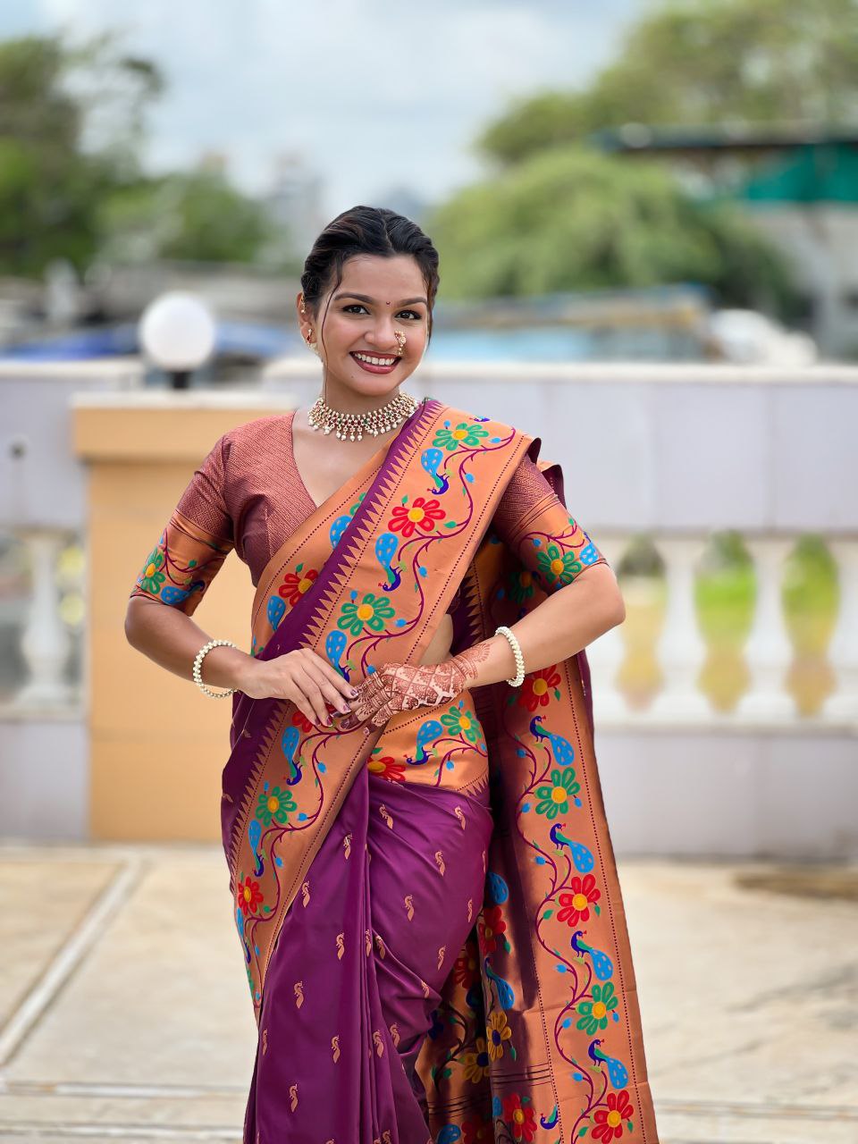 Wine Berry Wedding Wear Soft Paithani Silk Saree