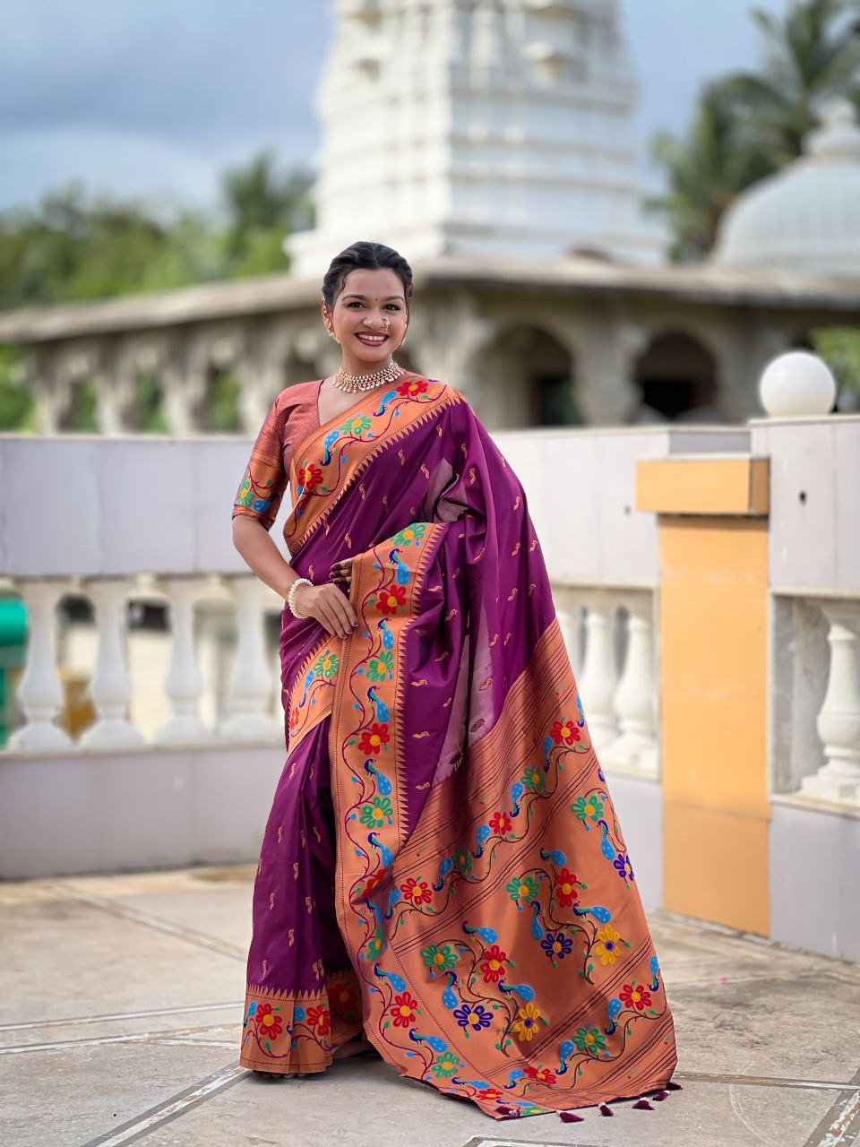 Wine Berry Wedding Wear Soft Paithani Silk Saree
