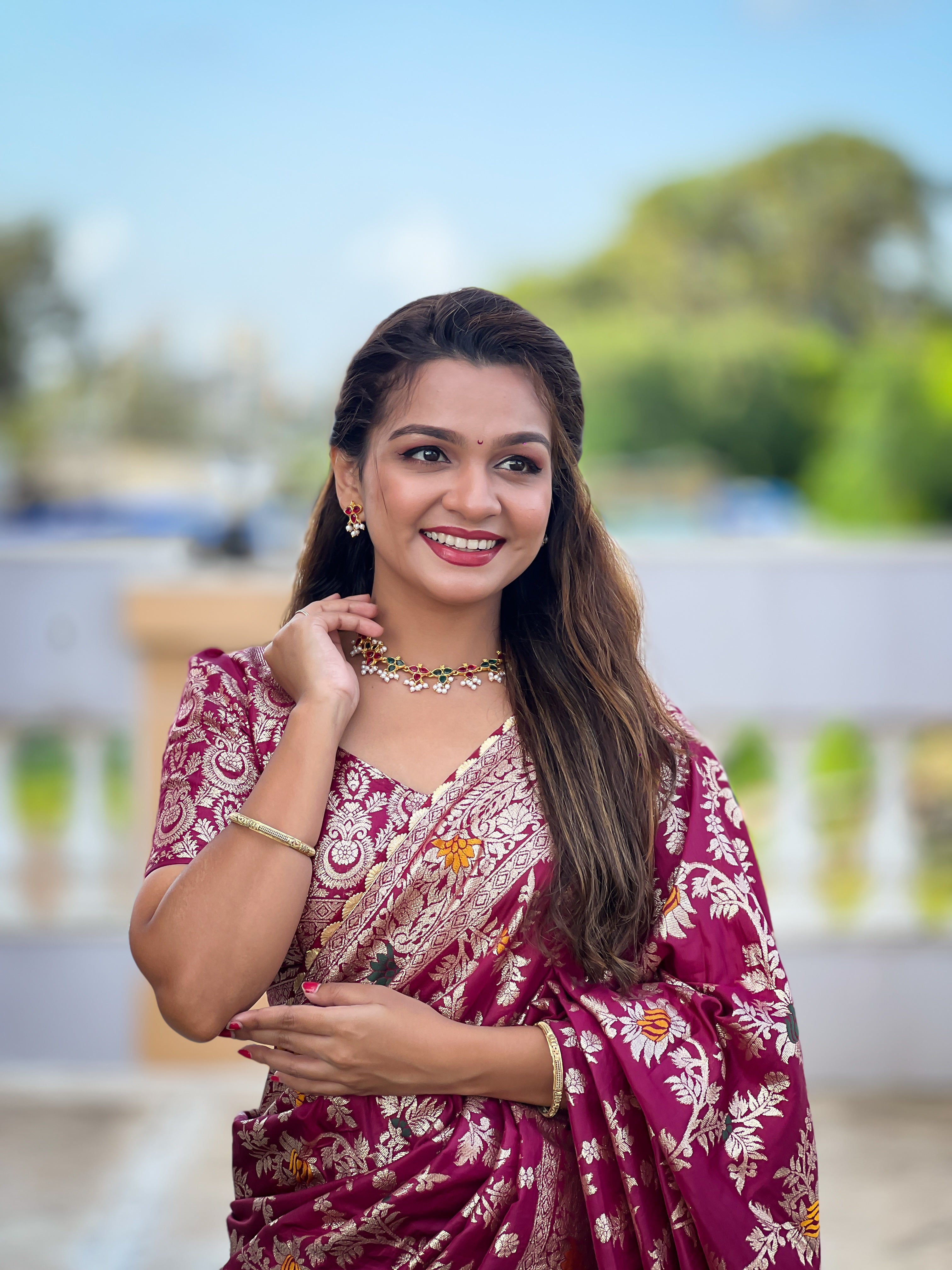 Wine Designer Soft Dola Silk Saree