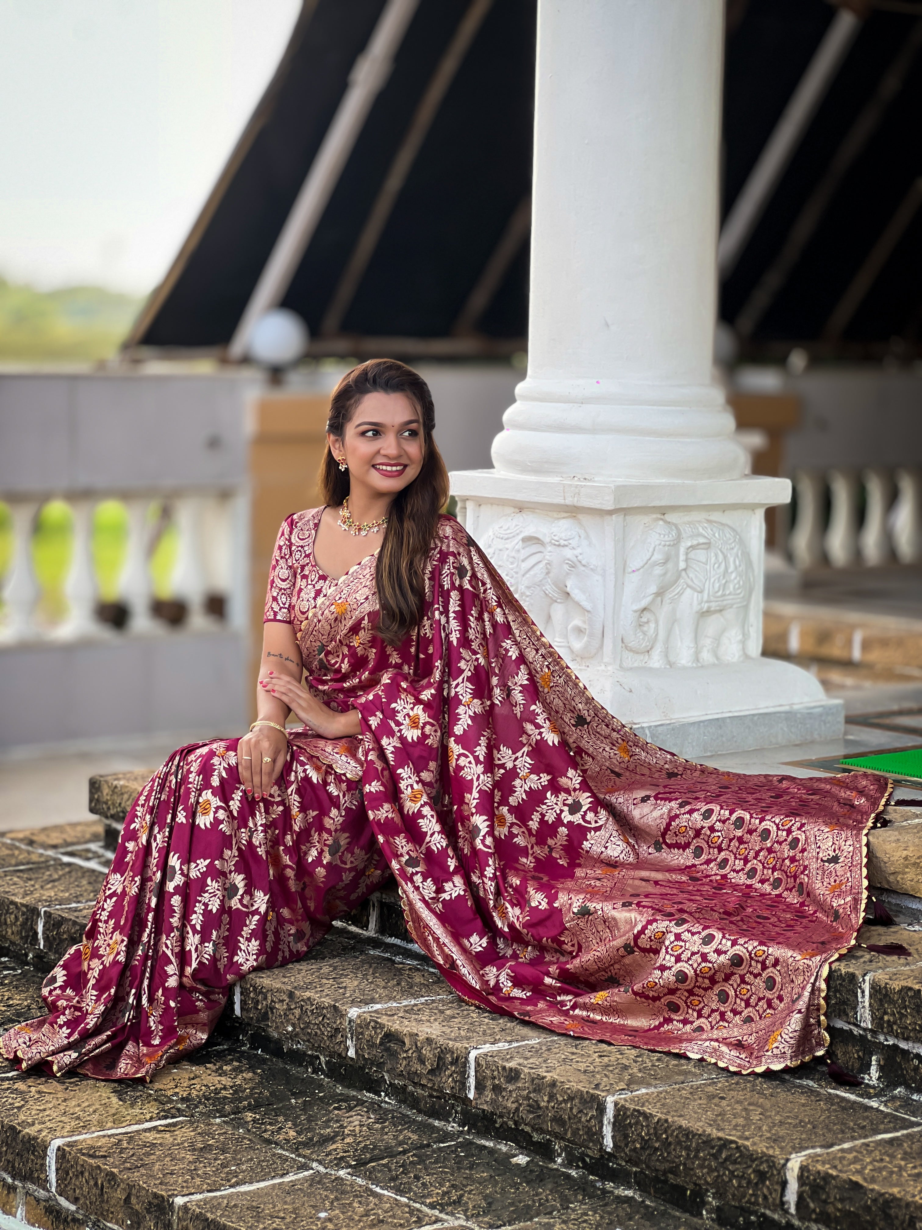 Wine Designer Soft Dola Silk Saree