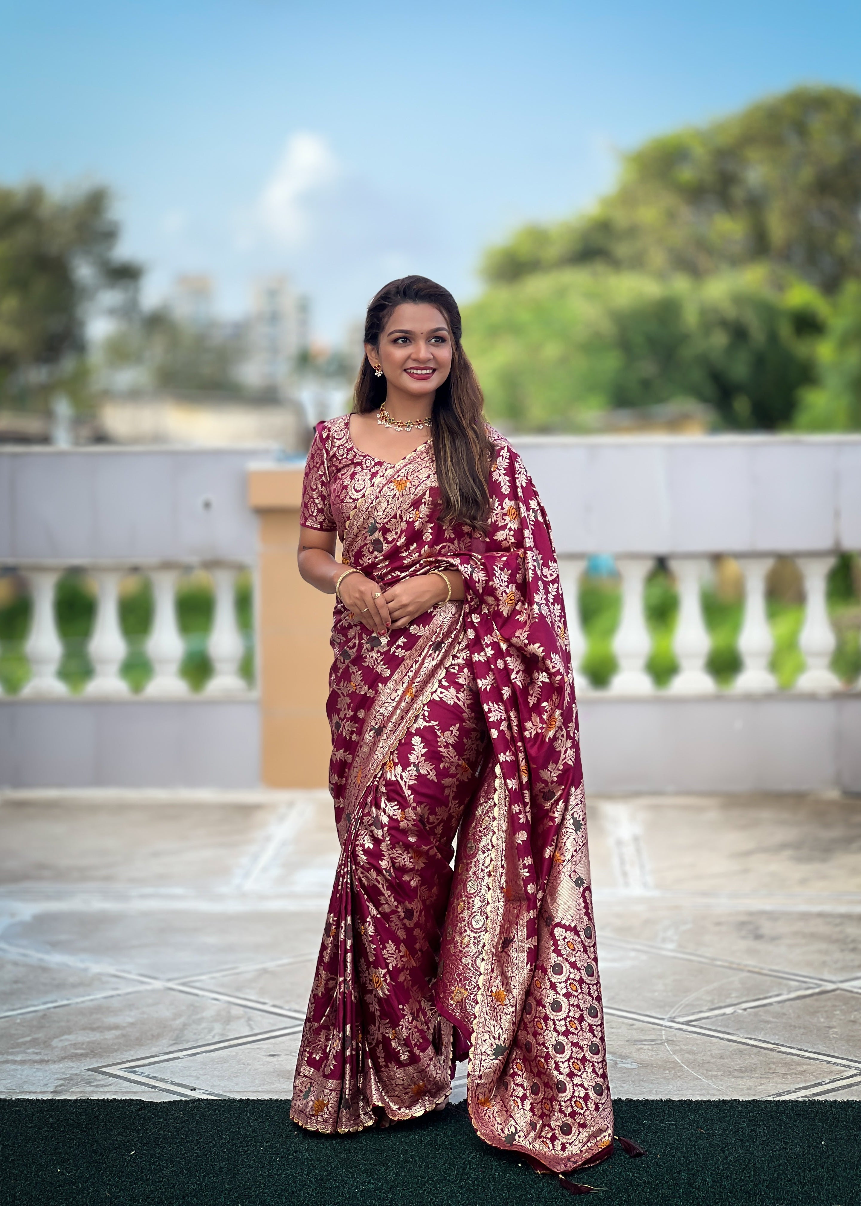 Wine Designer Soft Dola Silk Saree