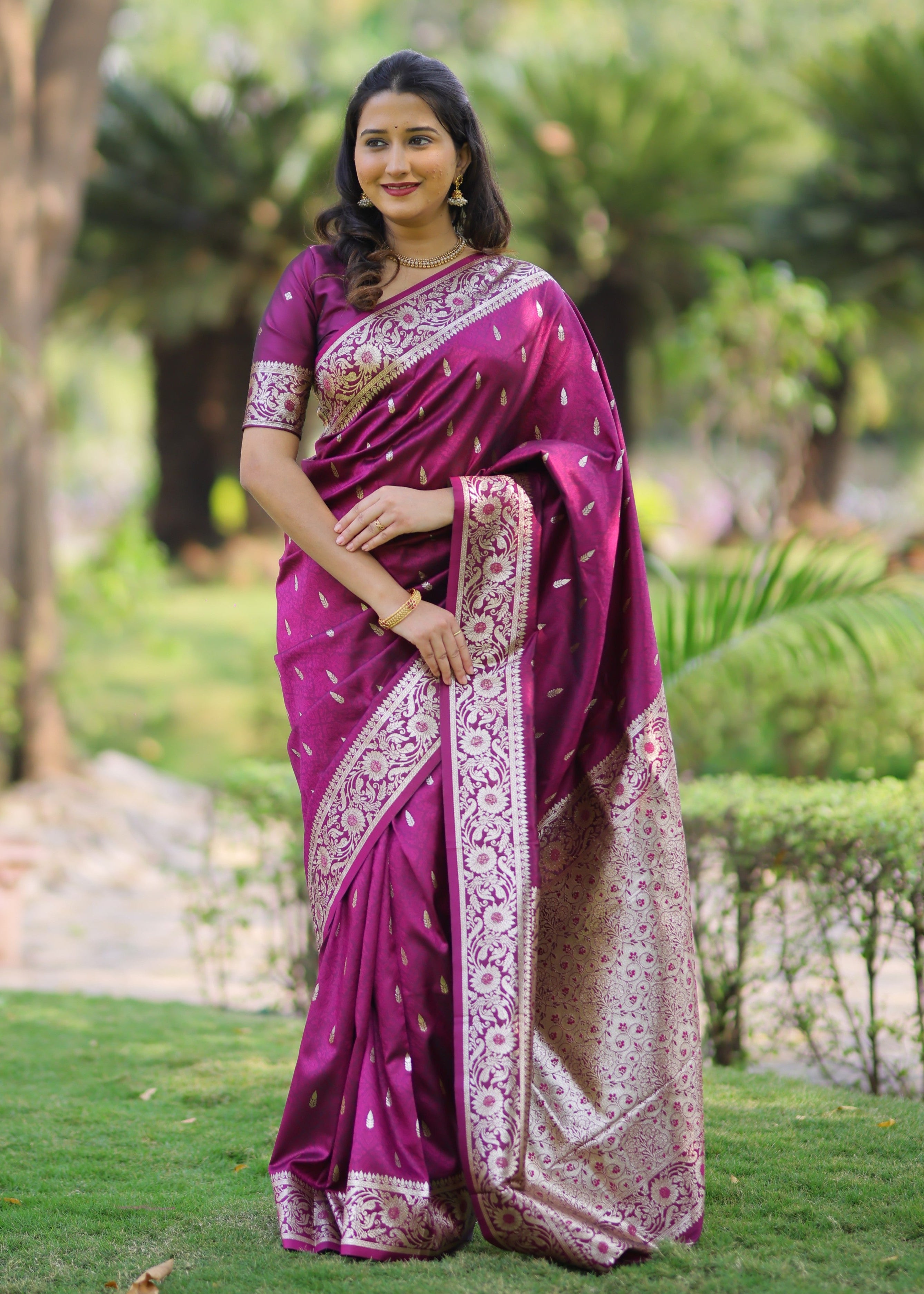Wine Pure Banarasi Silk Saree