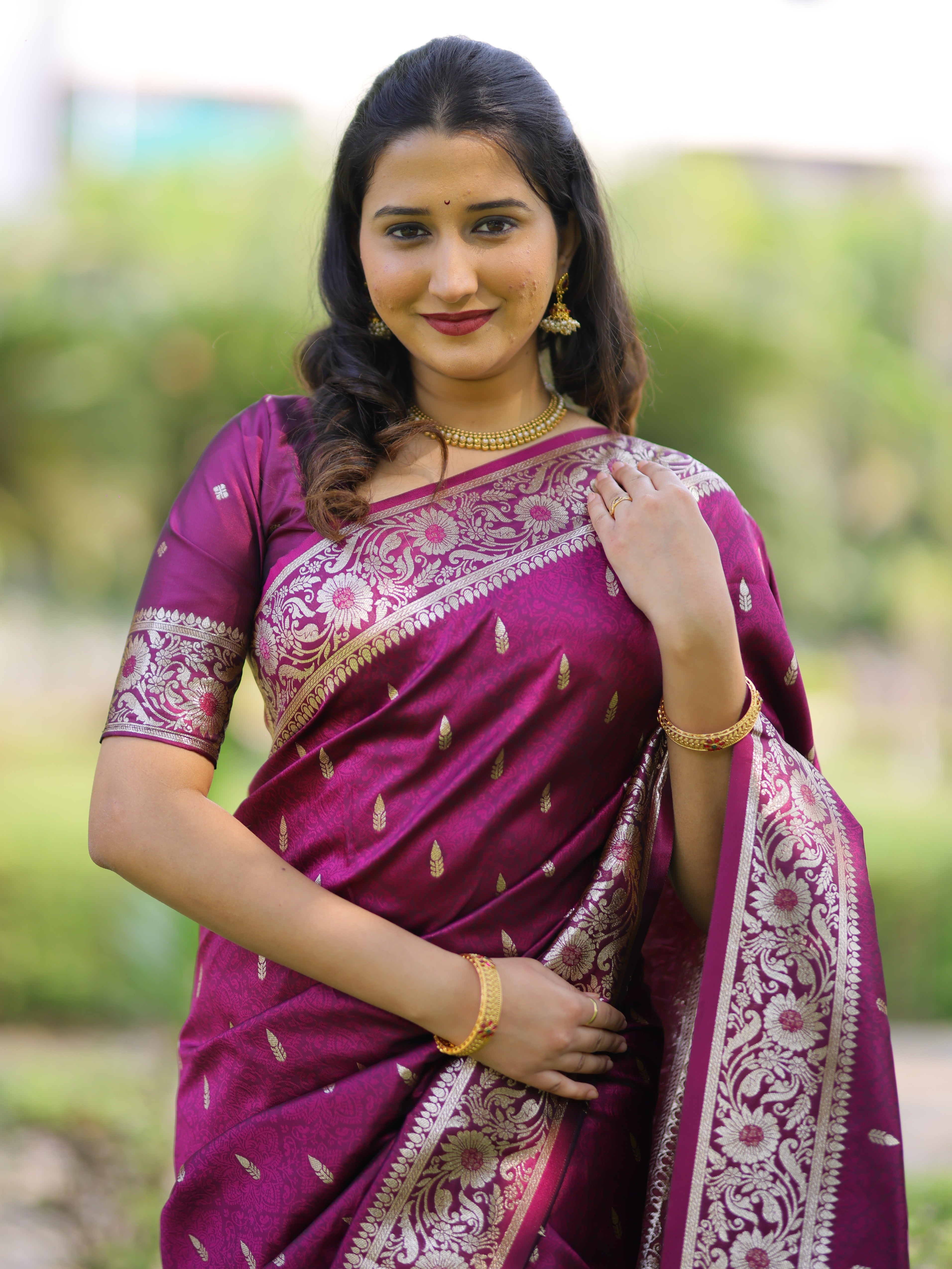 Wine Pure Banarasi Silk Saree
