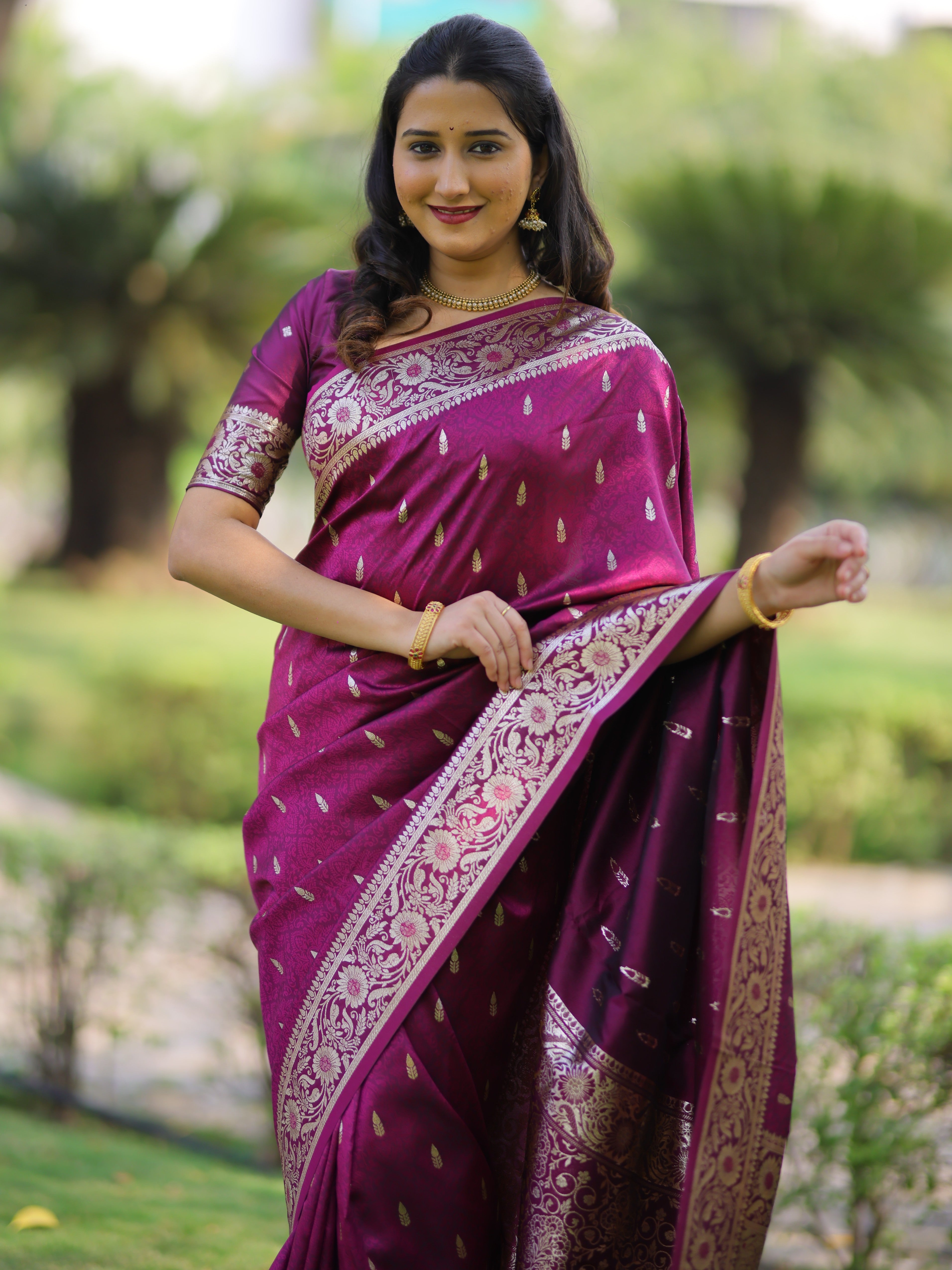 Wine Pure Banarasi Silk Saree