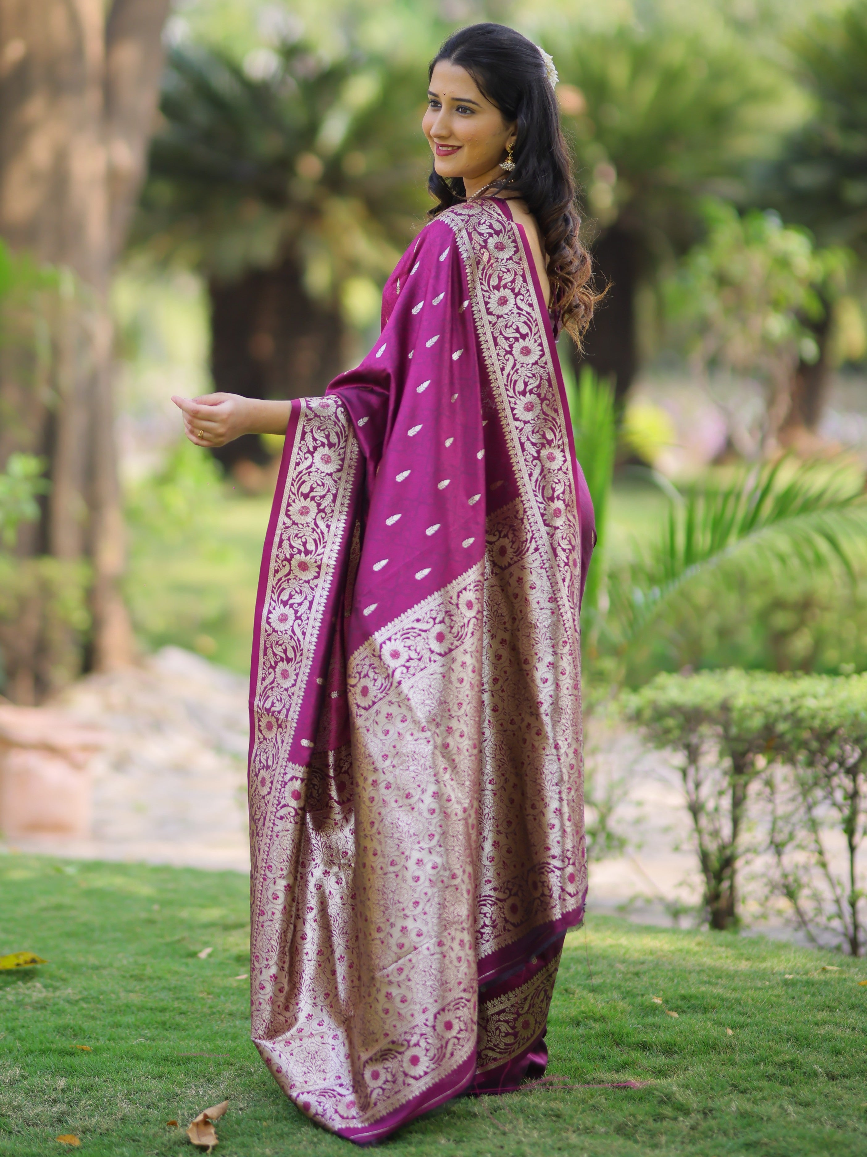 Wine Pure Banarasi Silk Saree