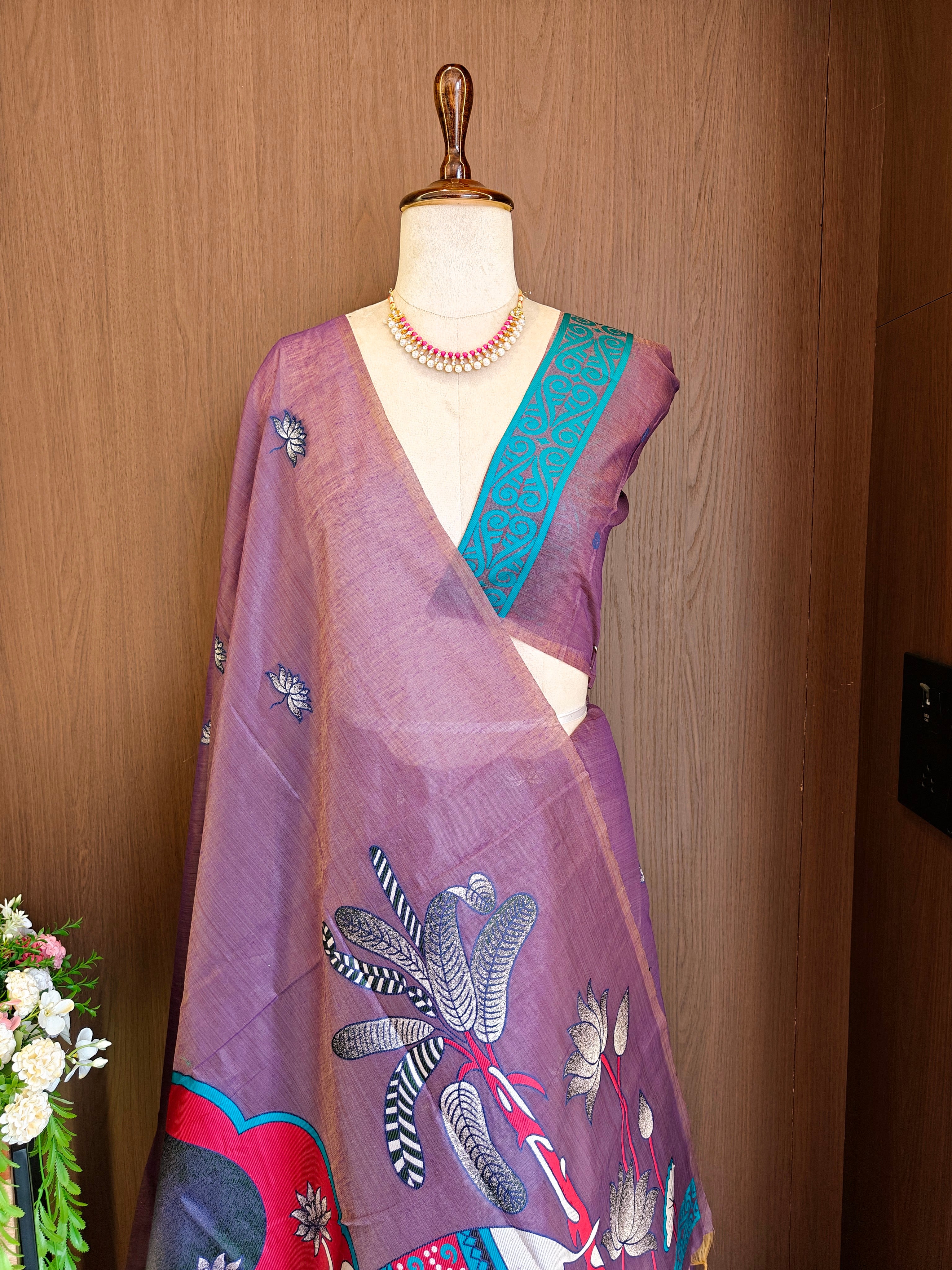 Wine Rajwadi Woven Muga Cotton Saree