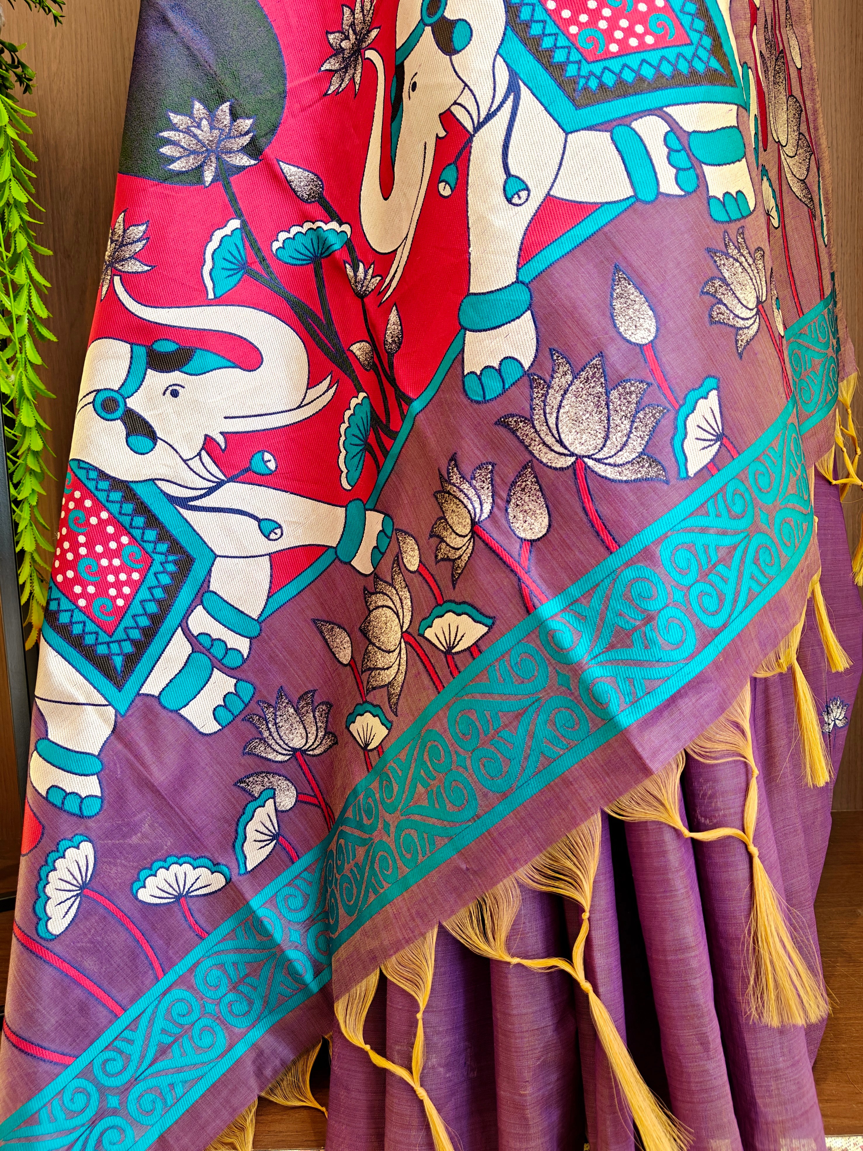 Wine Rajwadi Woven Muga Cotton Saree