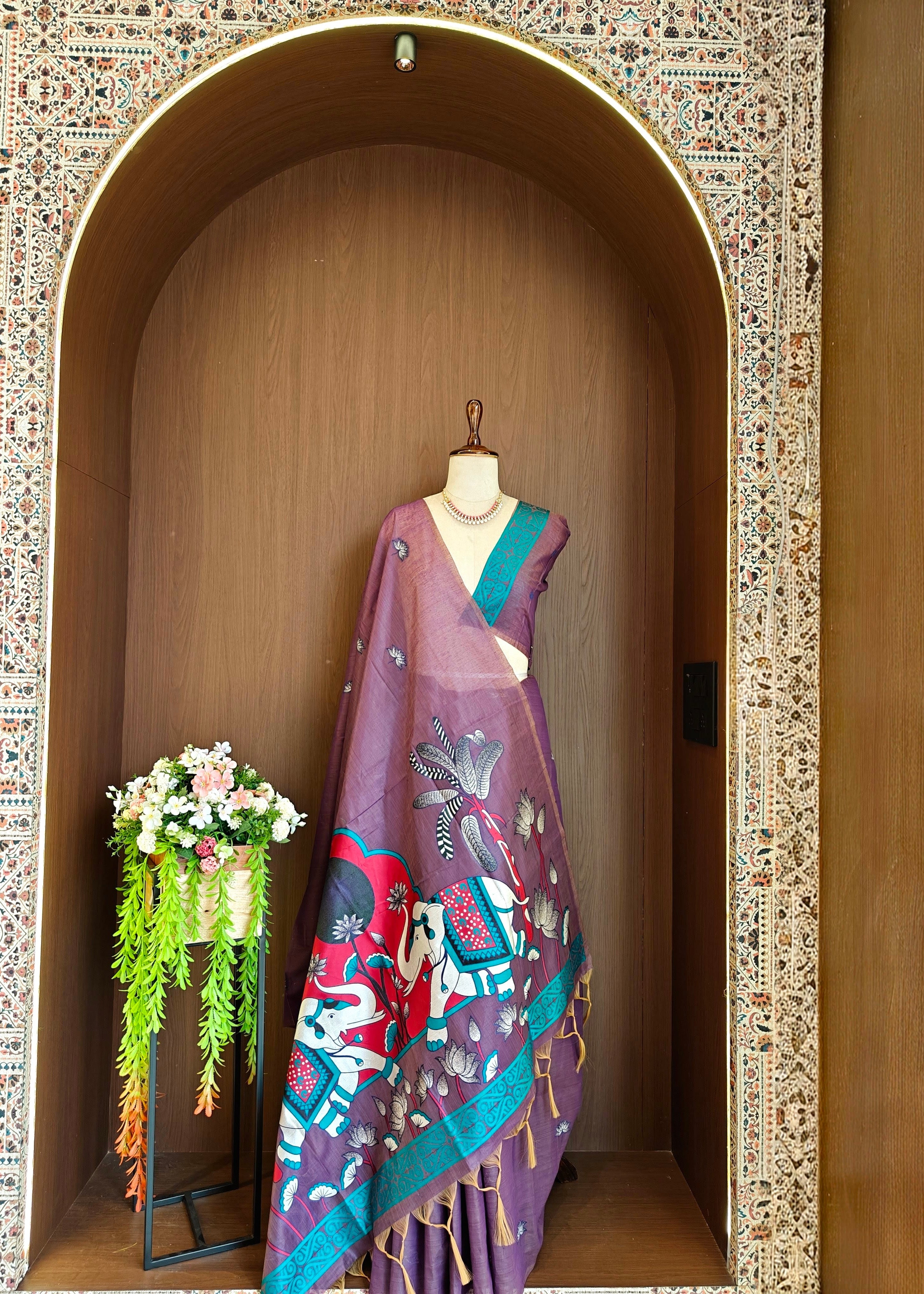 Wine Rajwadi Woven Muga Cotton Saree