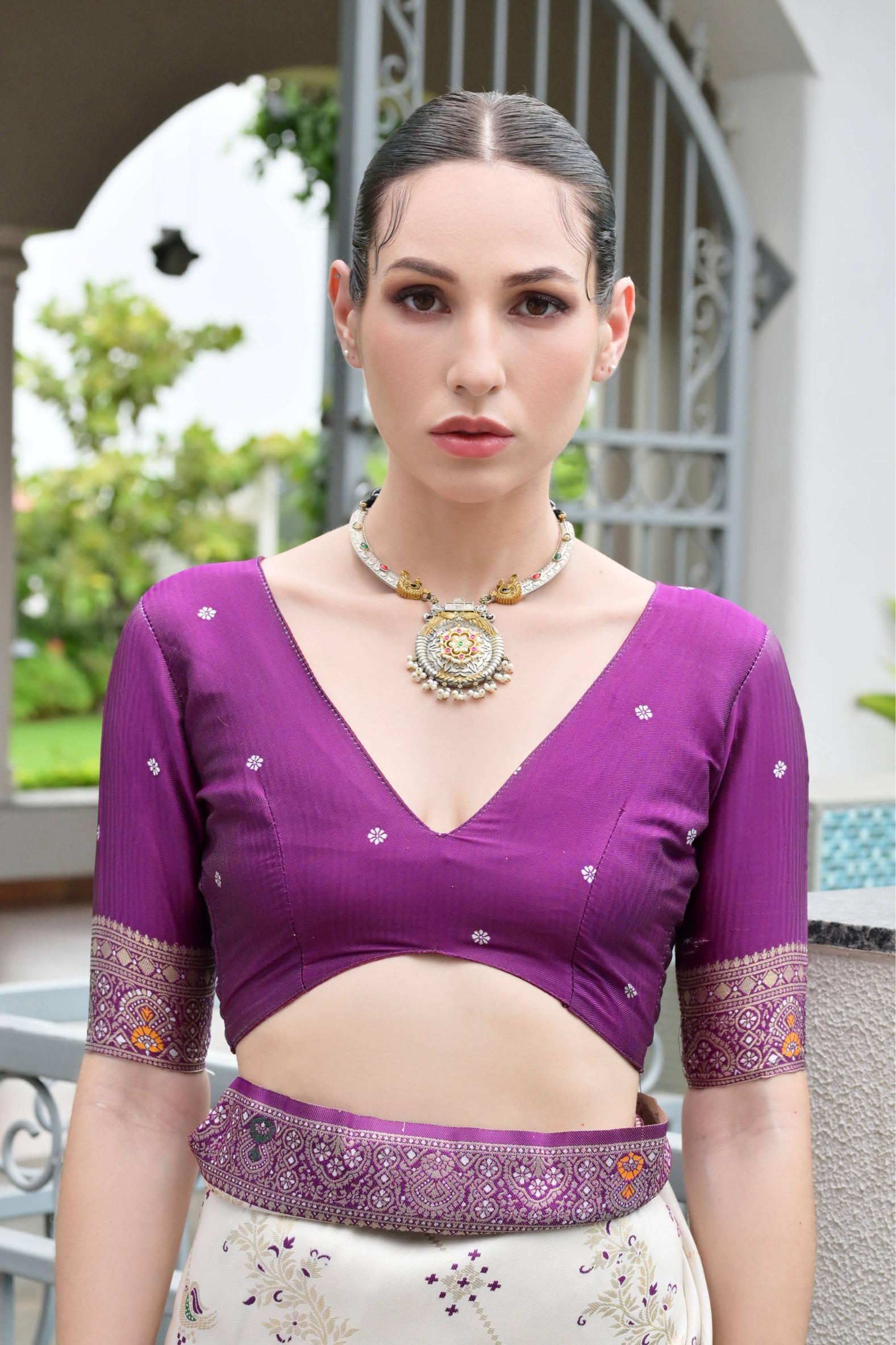 Wine Soft Banarasi Silk Patola And Ajarakh Saree