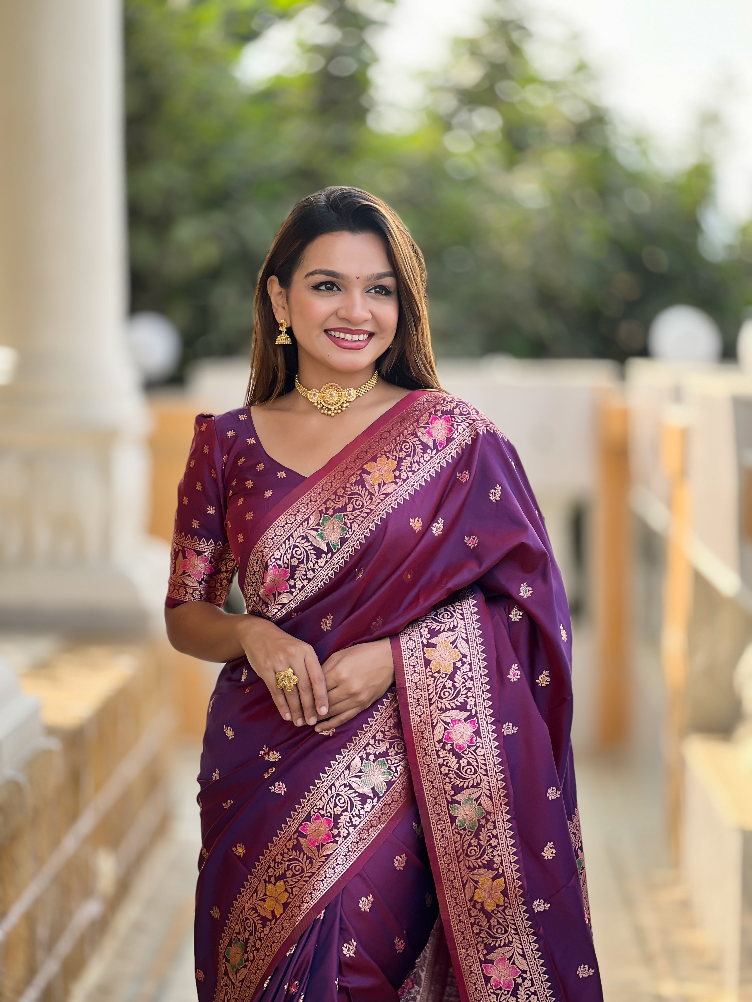 Wine Soft Banarasi Silk Saree