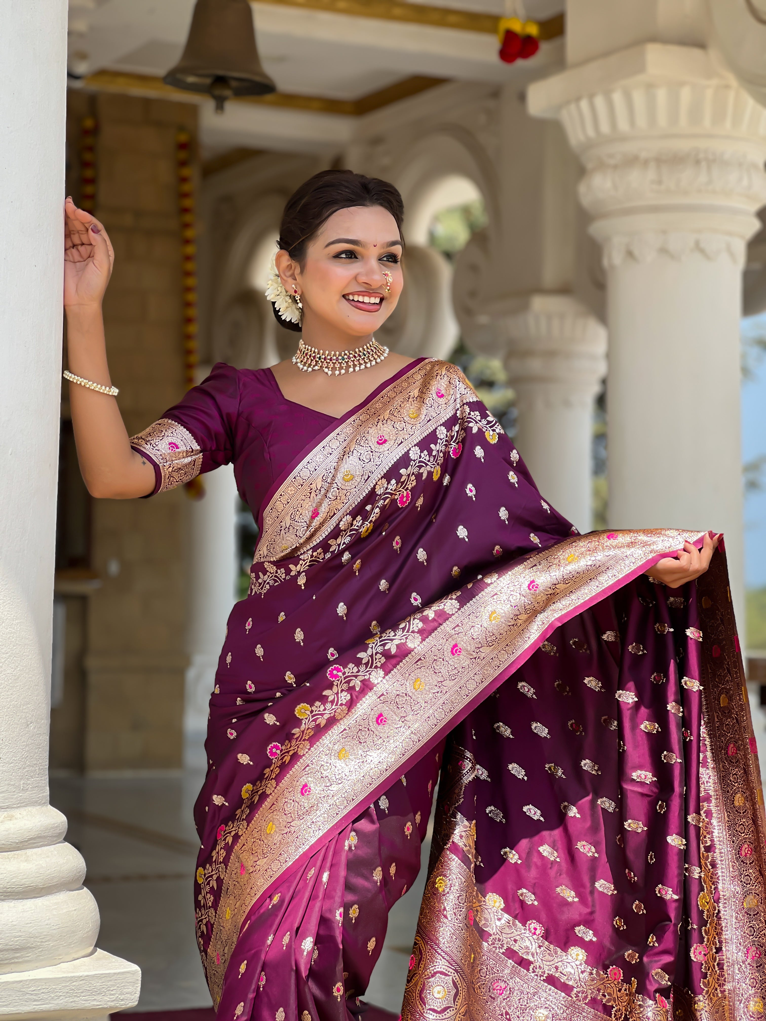 Wine Soft Banarasi Silk Saree