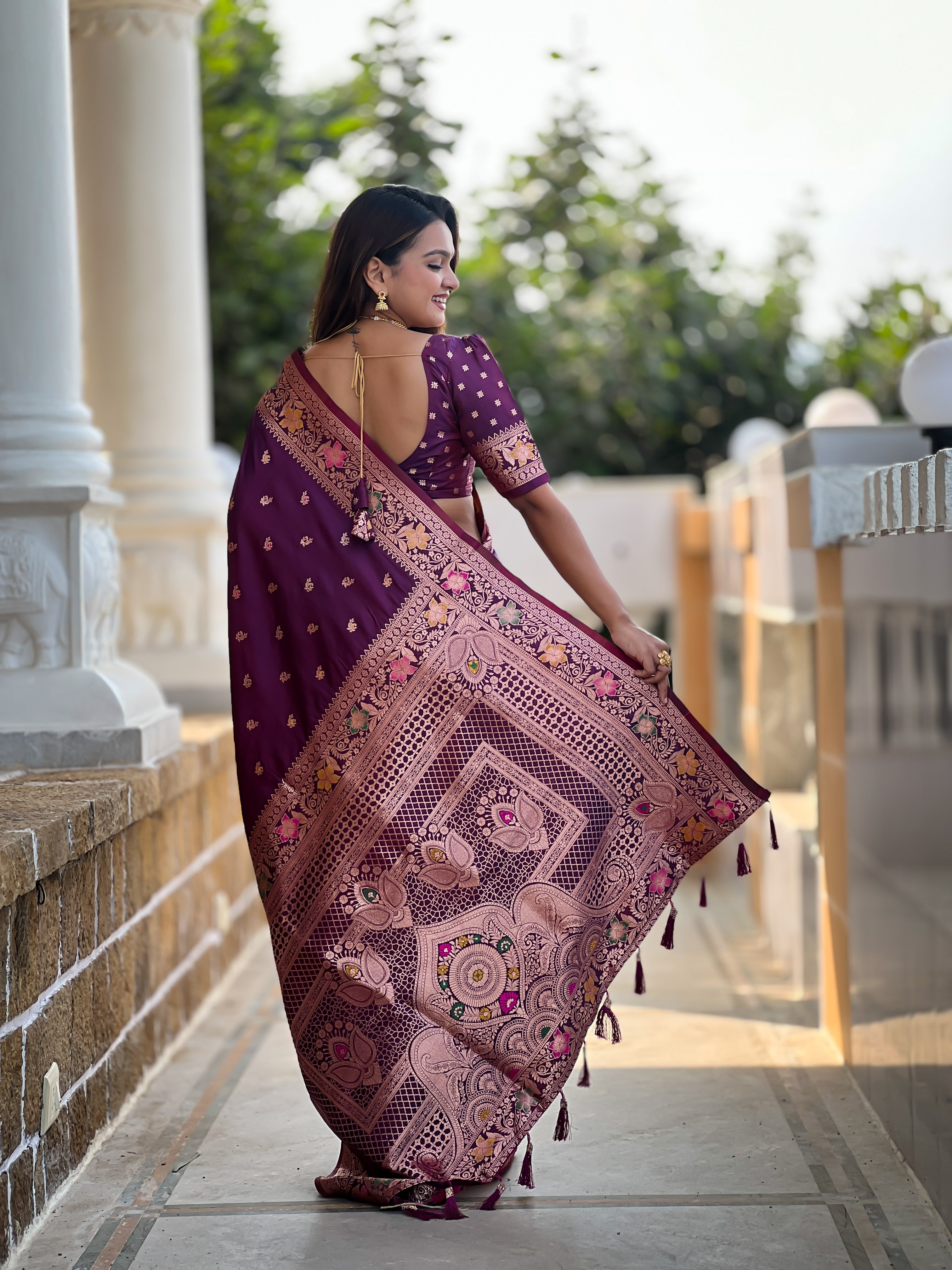 Wine Soft Banarasi Silk Saree