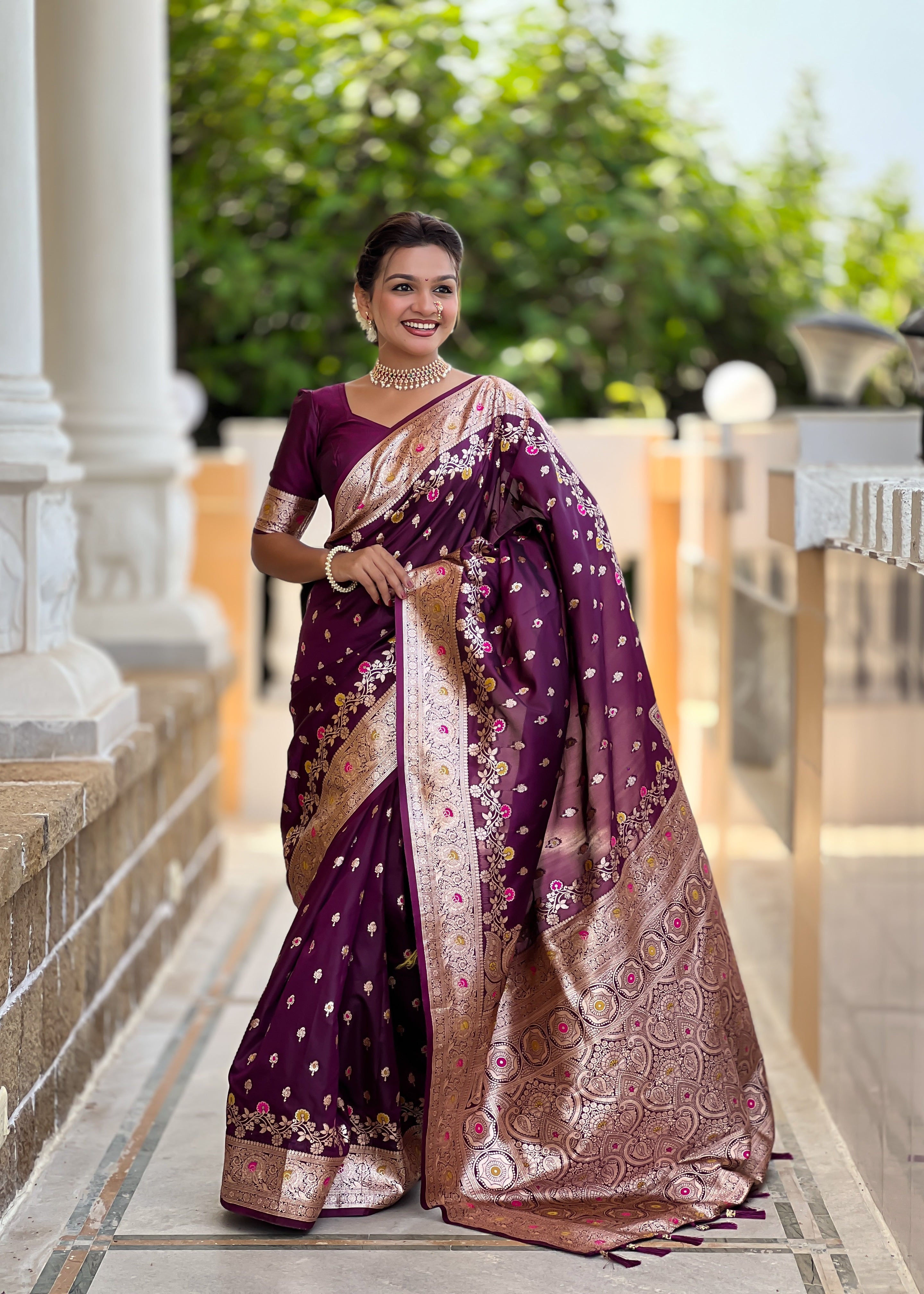 Wine Soft Banarasi Silk Saree