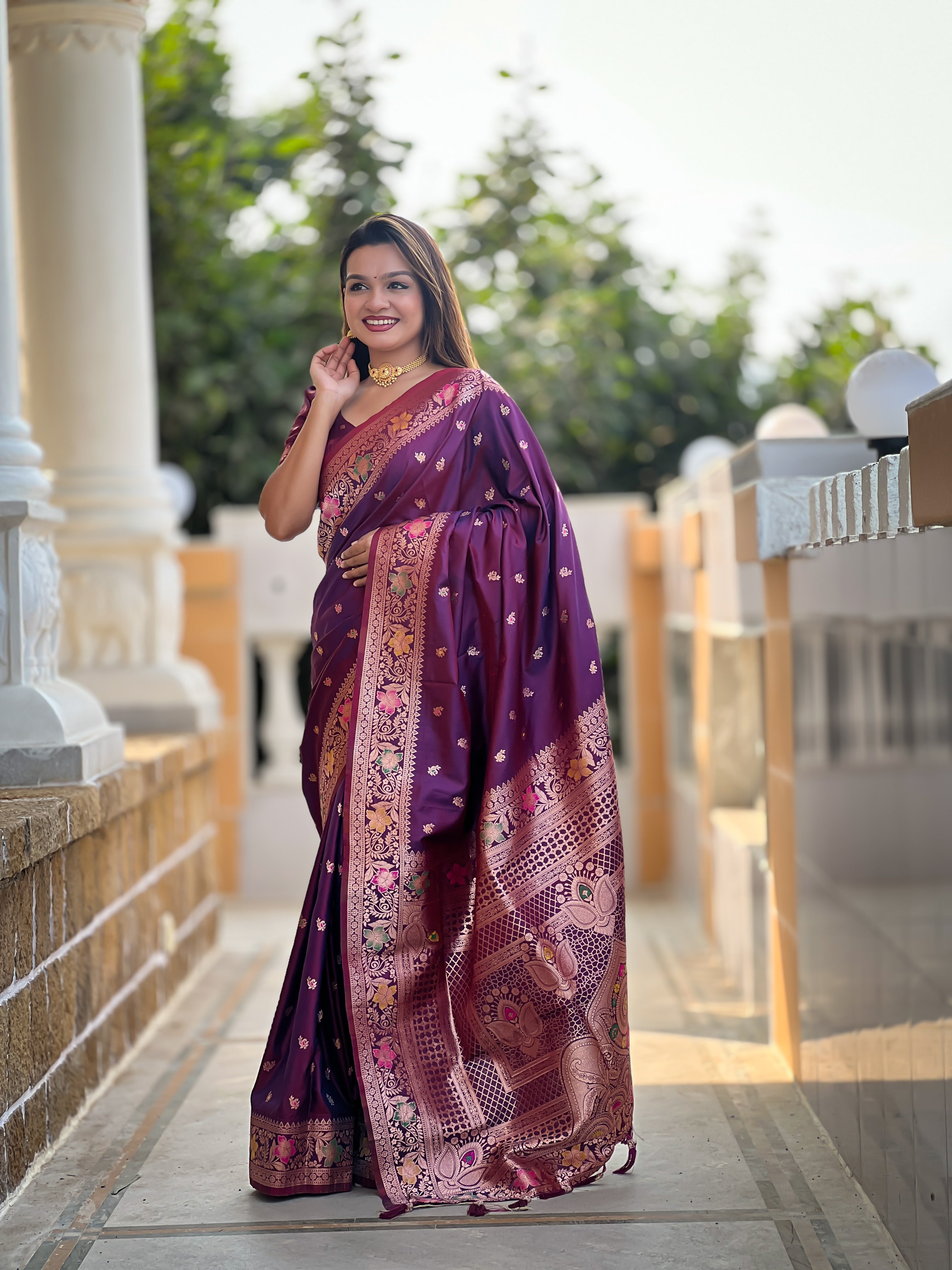 Wine Soft Banarasi Silk Saree