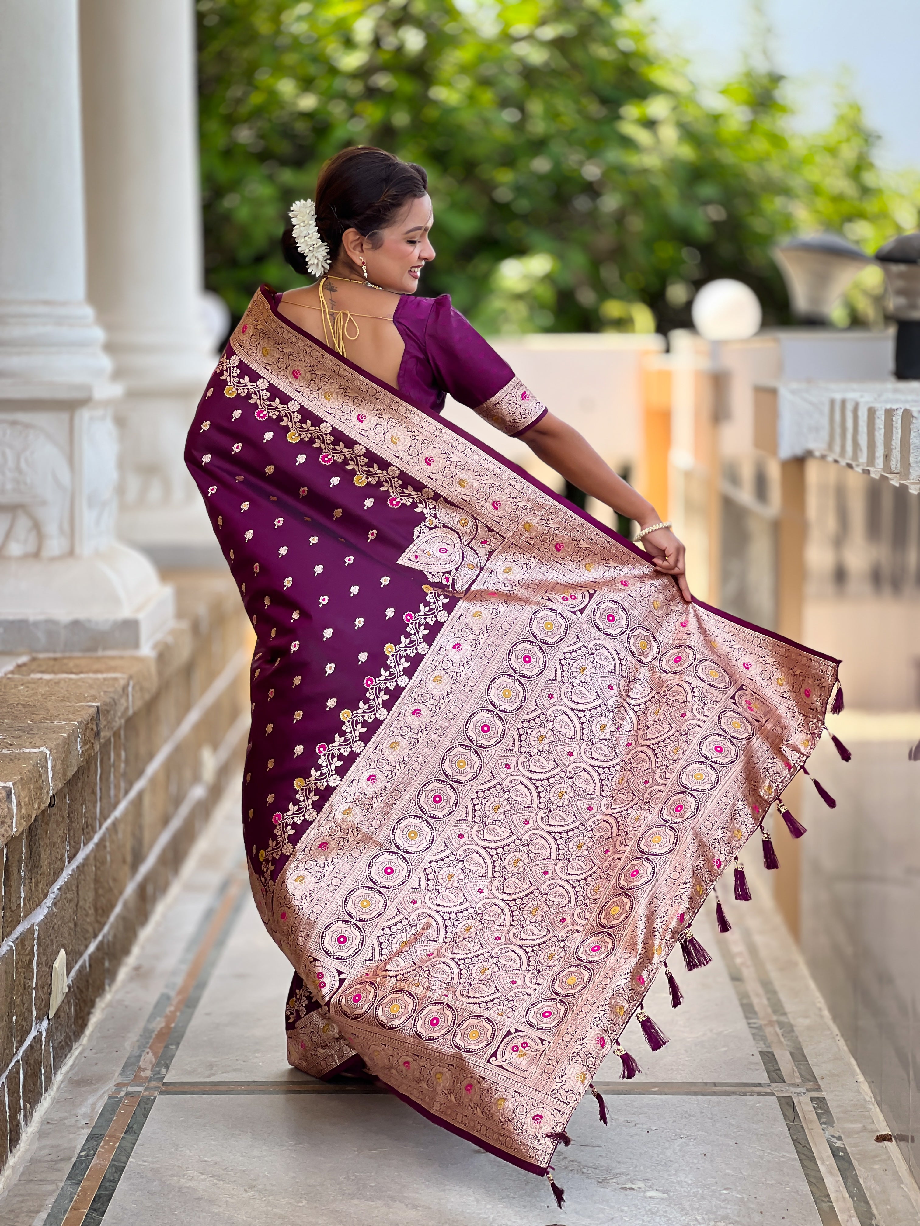 Wine Soft Banarasi Silk Saree