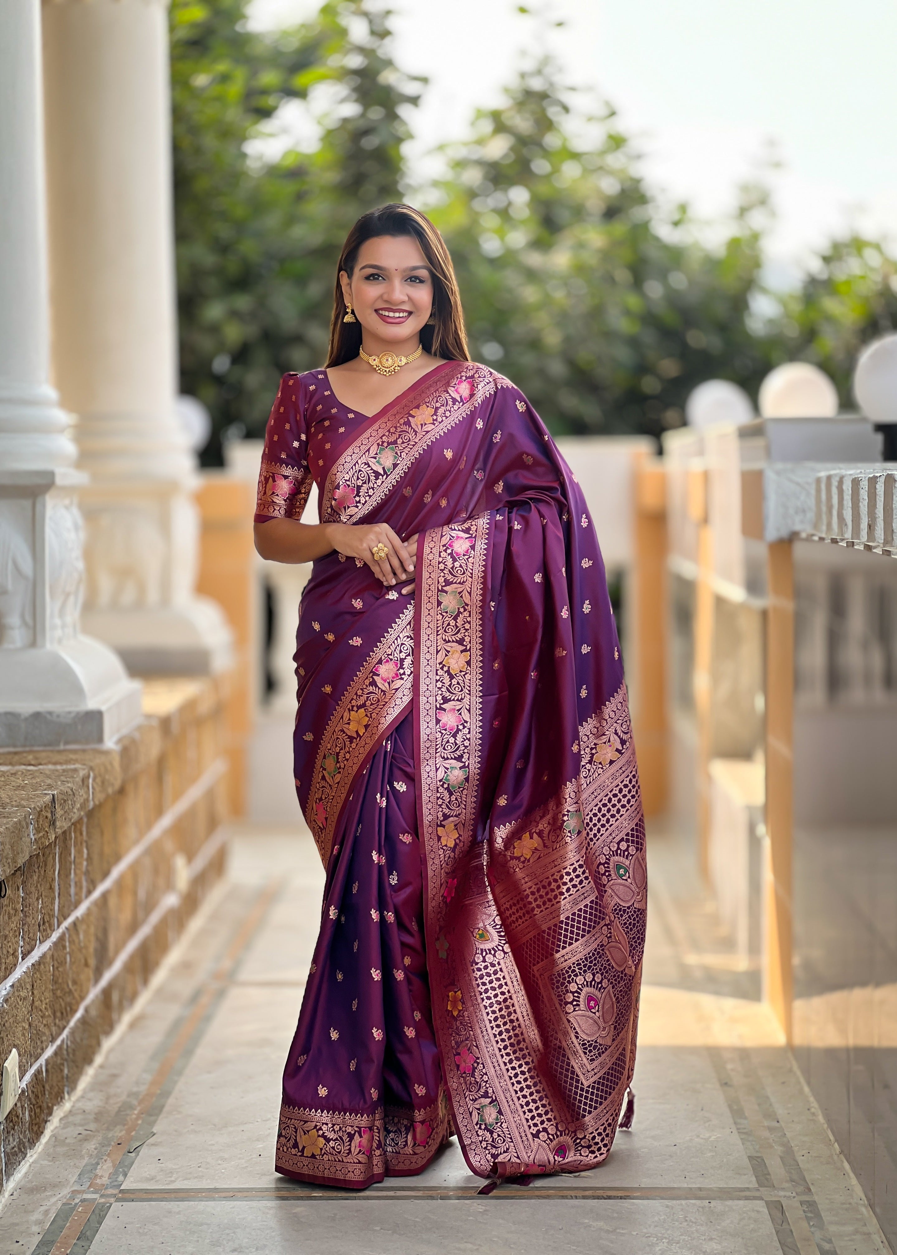 Wine Soft Banarasi Silk Saree