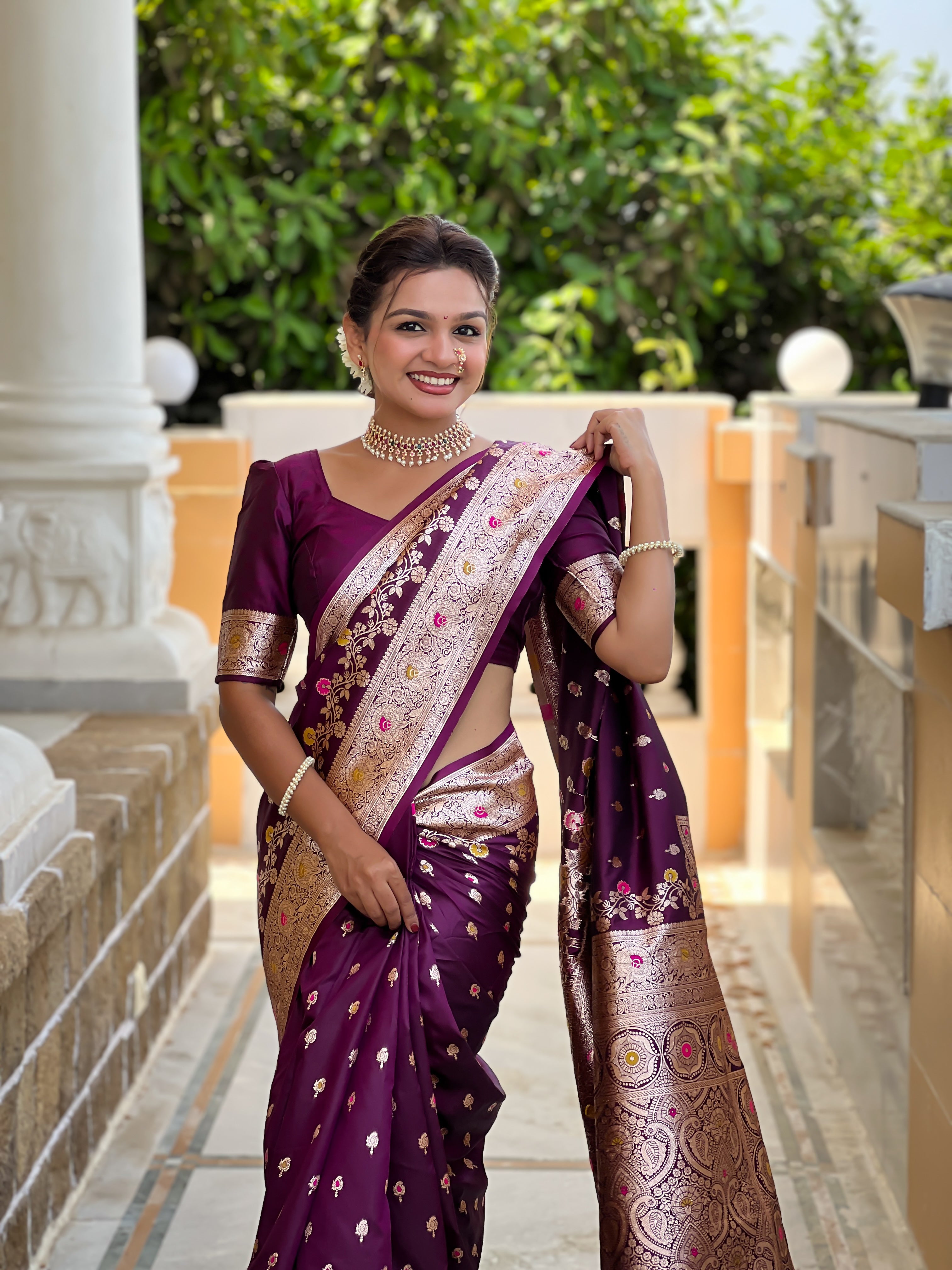 Wine Soft Banarasi Silk Saree