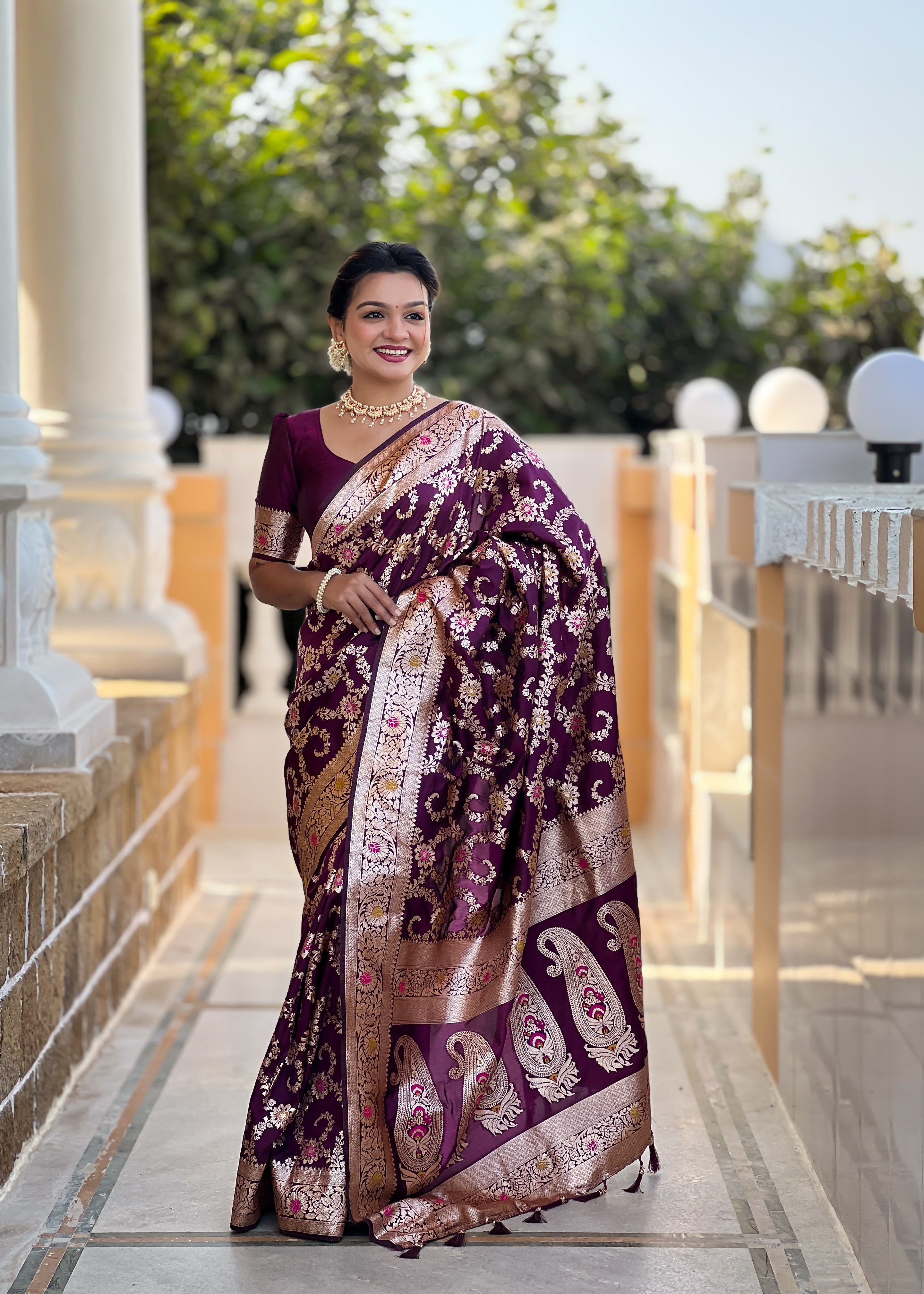 Wine Soft Banarasi Silk Saree
