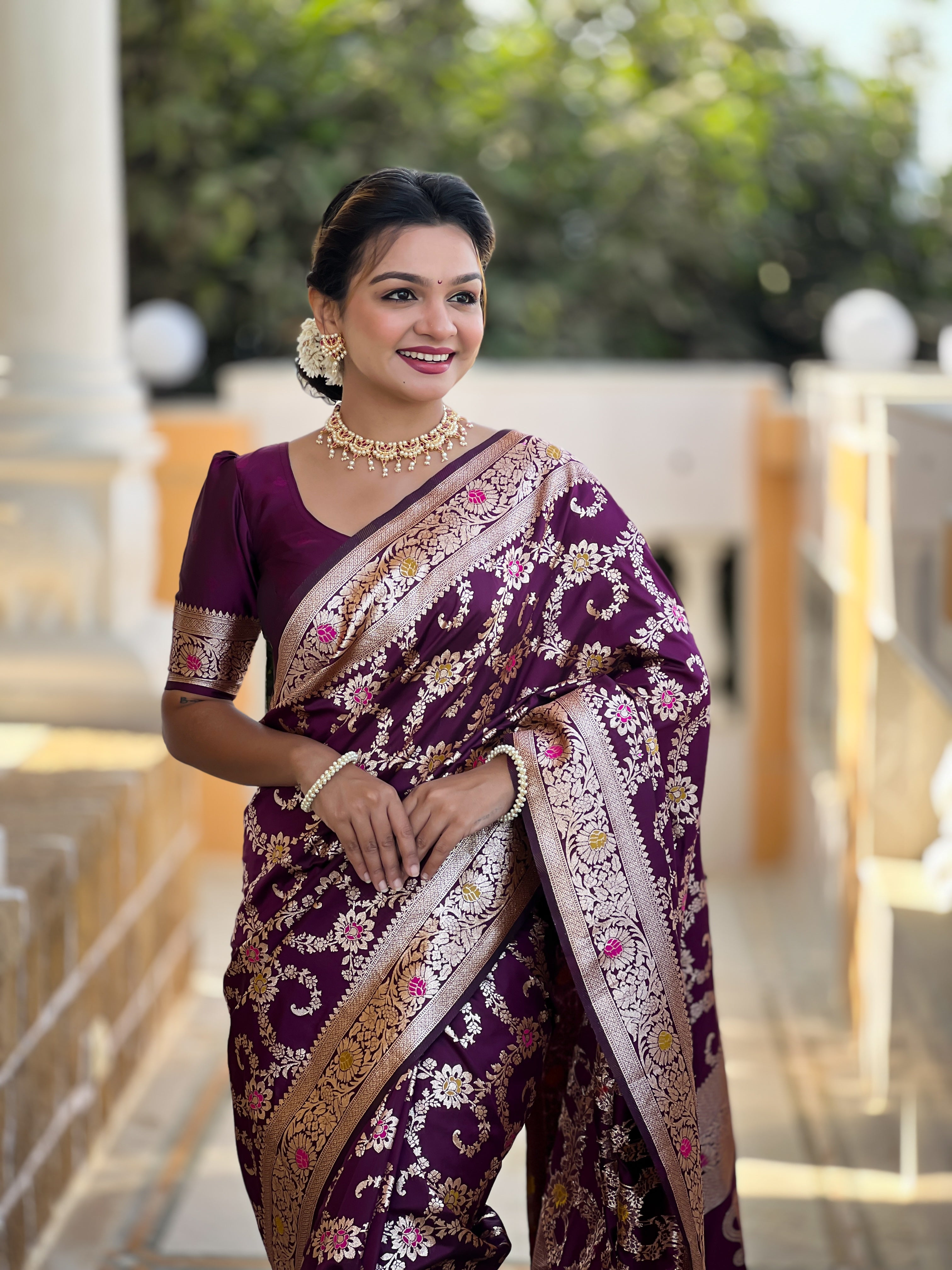 Wine Soft Banarasi Silk Saree