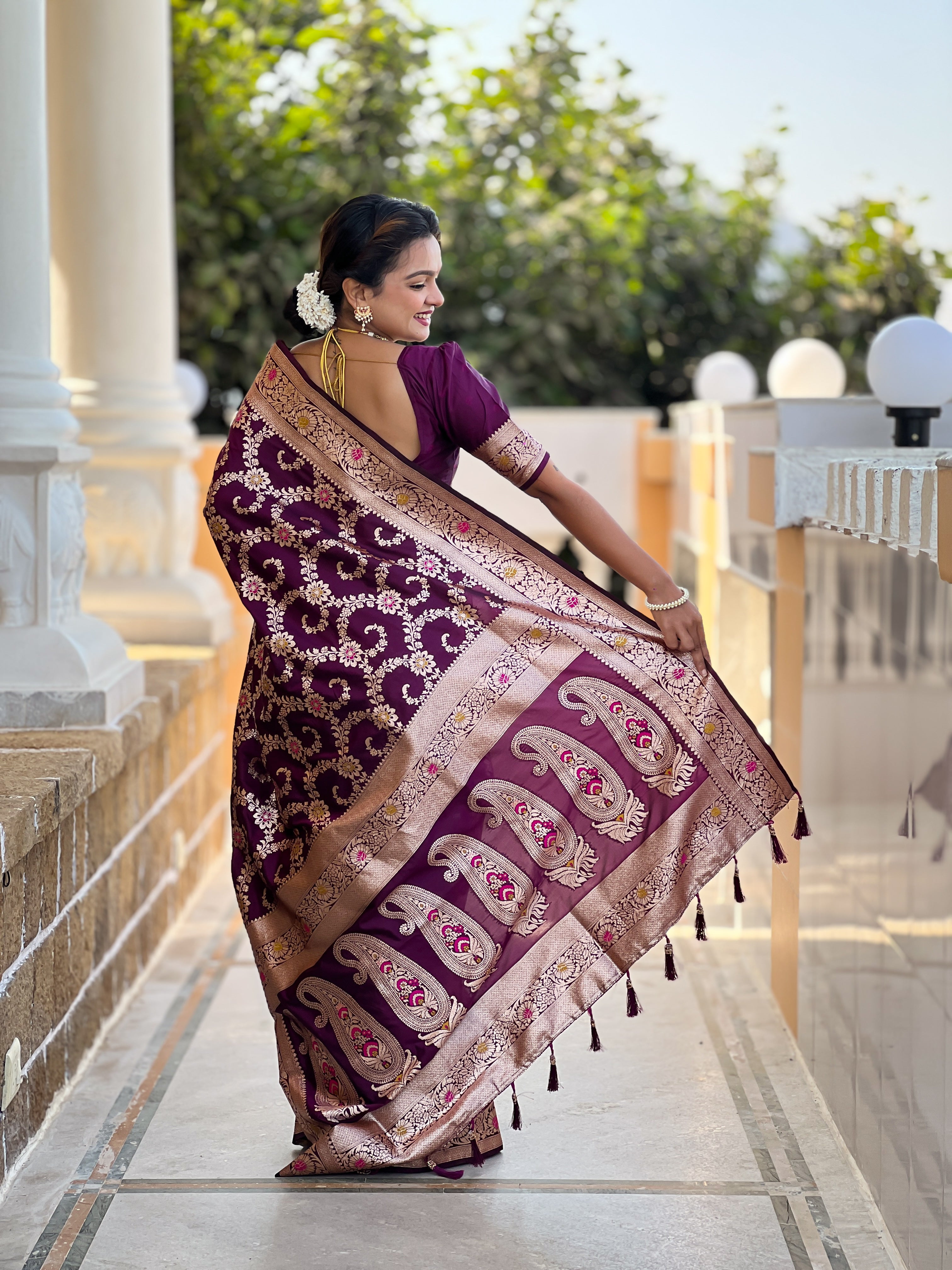 Wine Soft Banarasi Silk Saree
