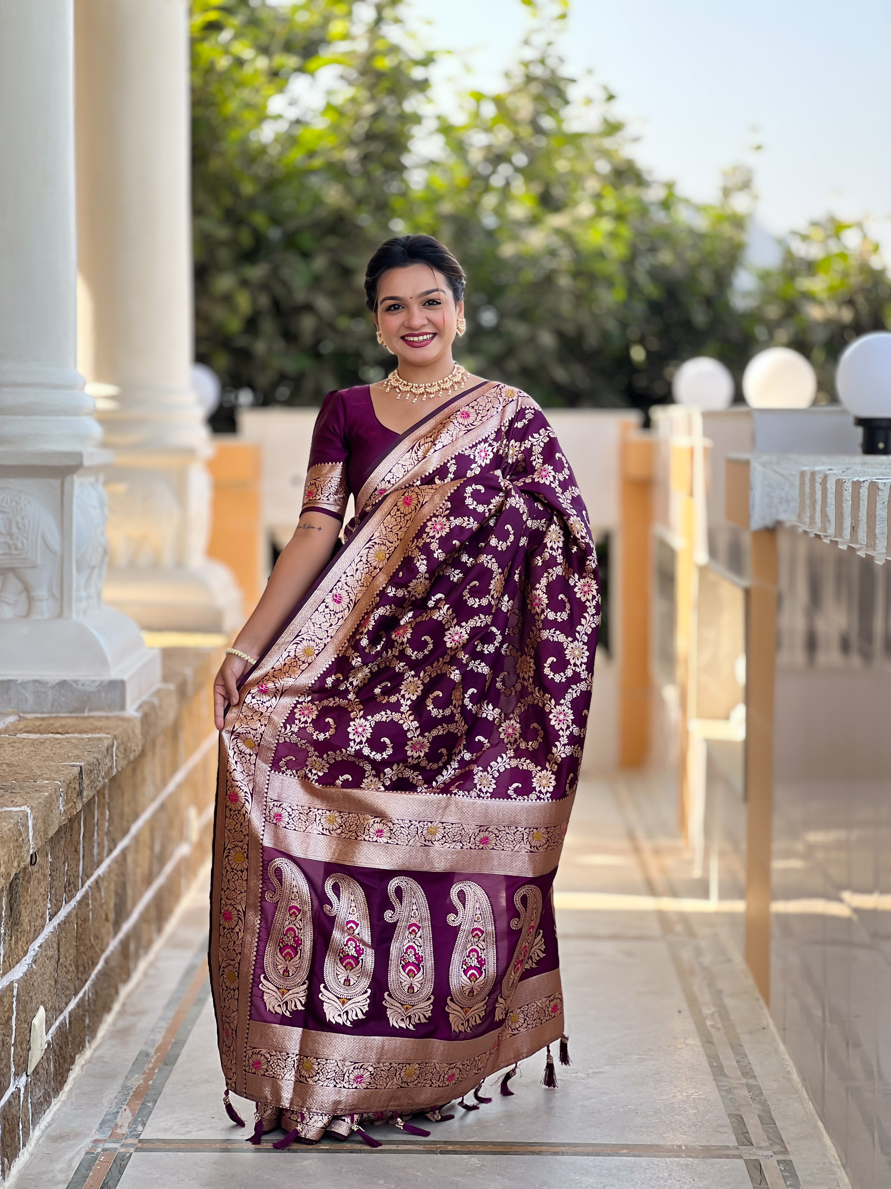 Wine Soft Banarasi Silk Saree
