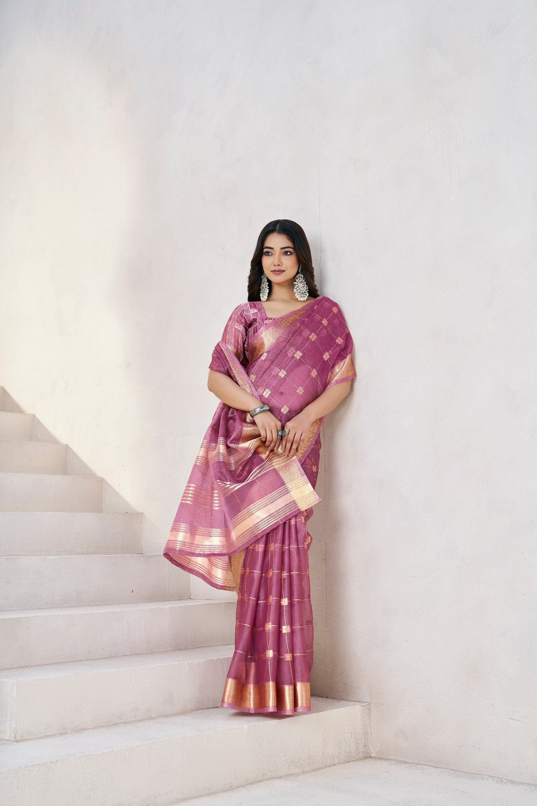 Wine Soft Linen Cotton Silk Saree