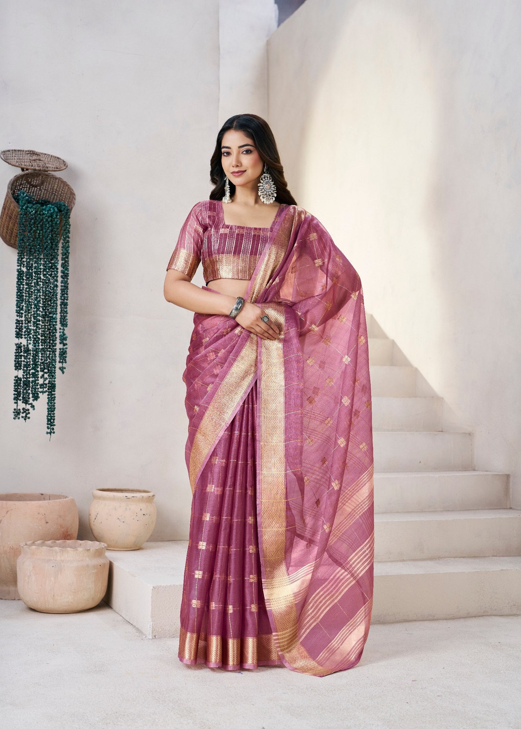 Wine Soft Linen Cotton Silk Saree
