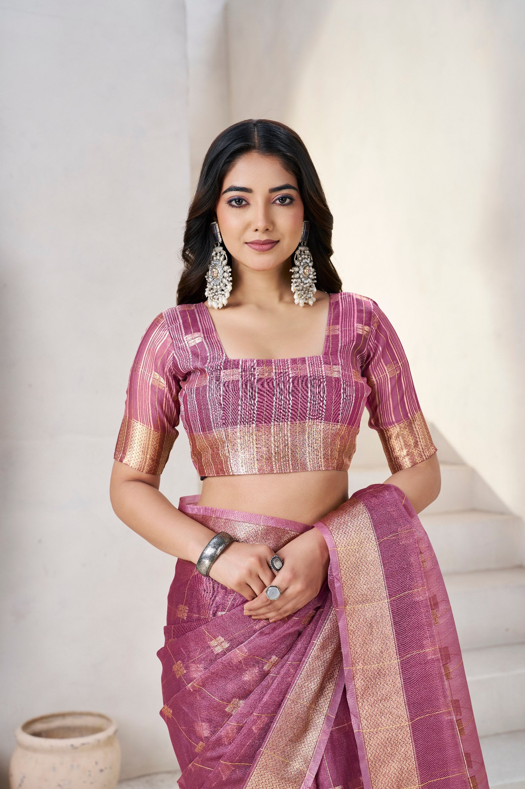Wine Soft Linen Cotton Silk Saree