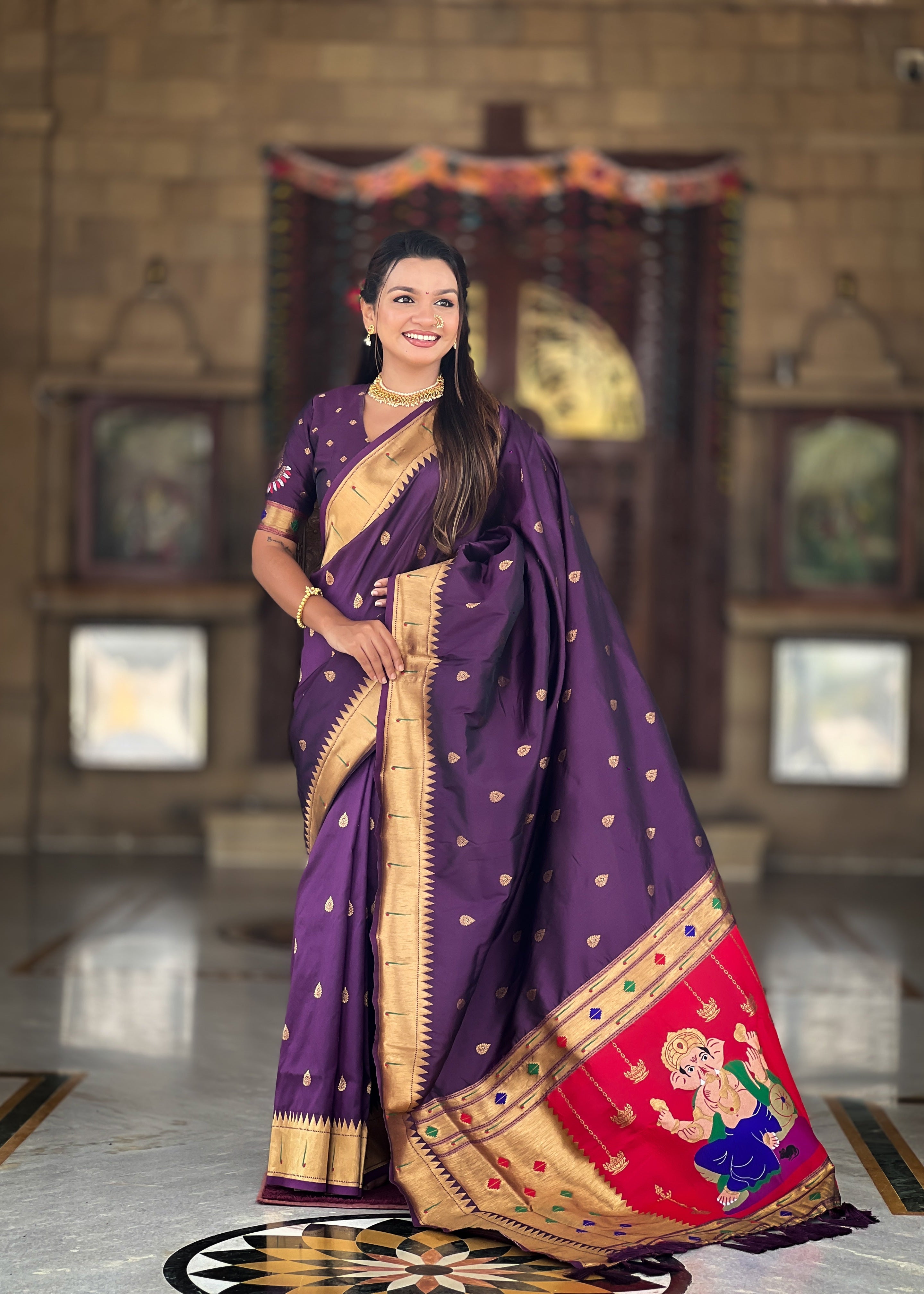 Wine Soft Paithani Silk Saree