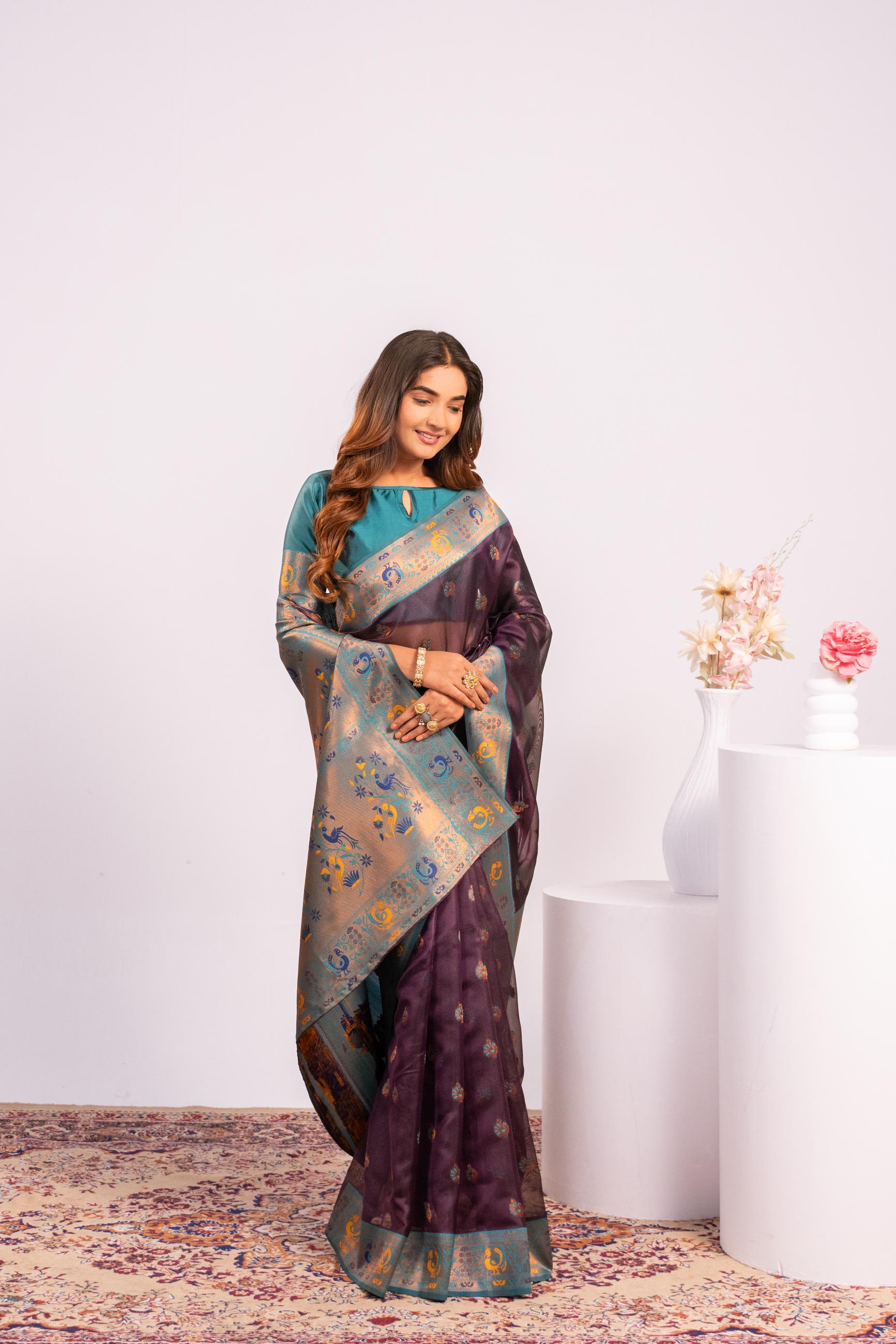 Wine Tissue Silk Paithani Saree