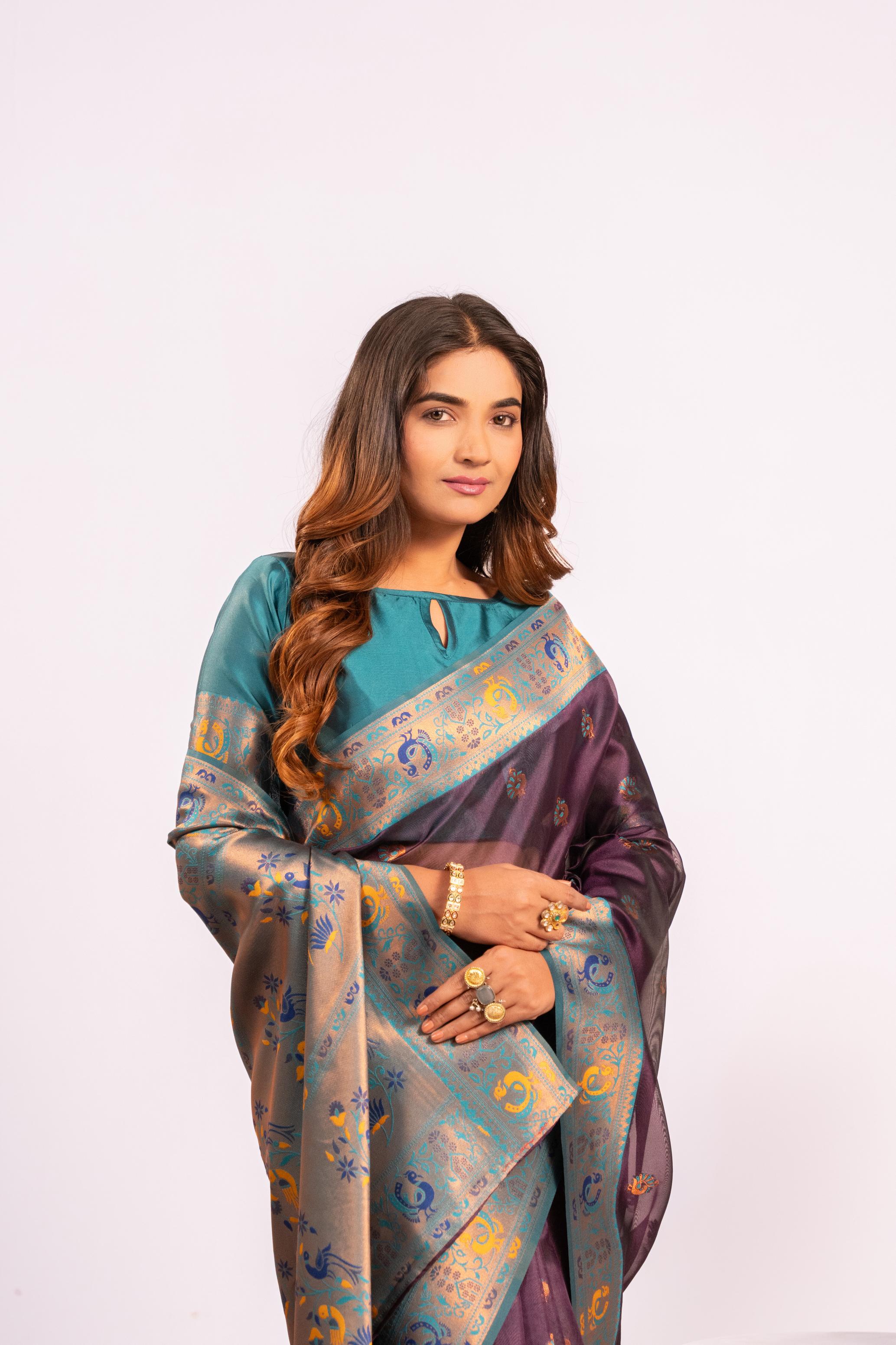Wine Tissue Silk Paithani Saree