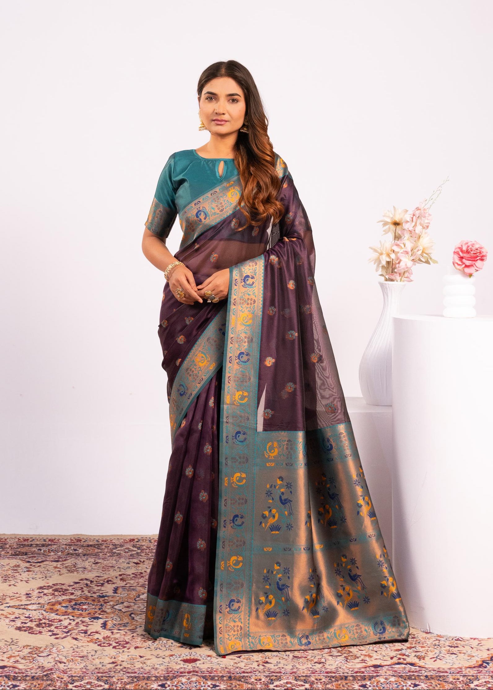 Wine Tissue Silk Paithani Saree