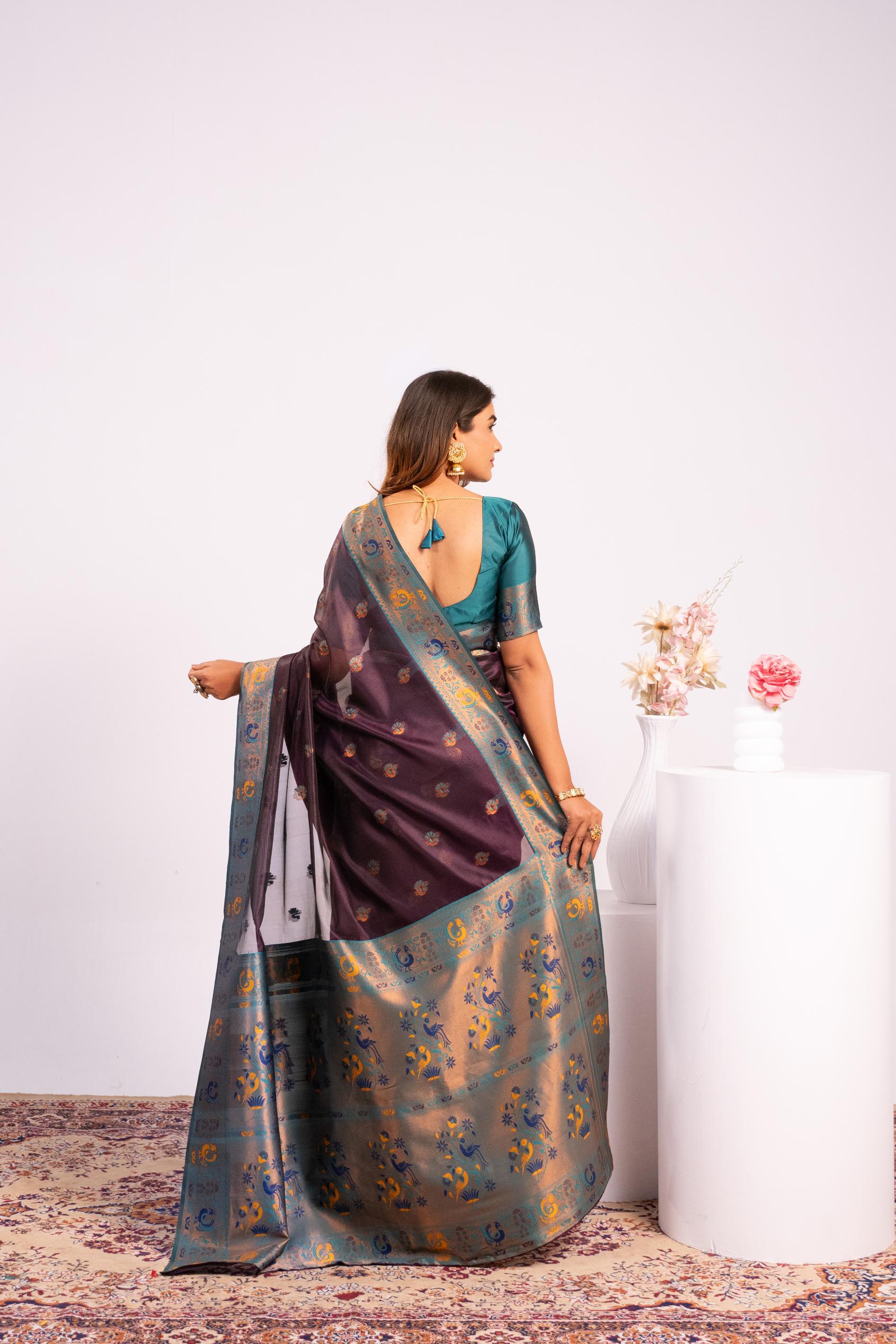 Wine Tissue Silk Paithani Saree