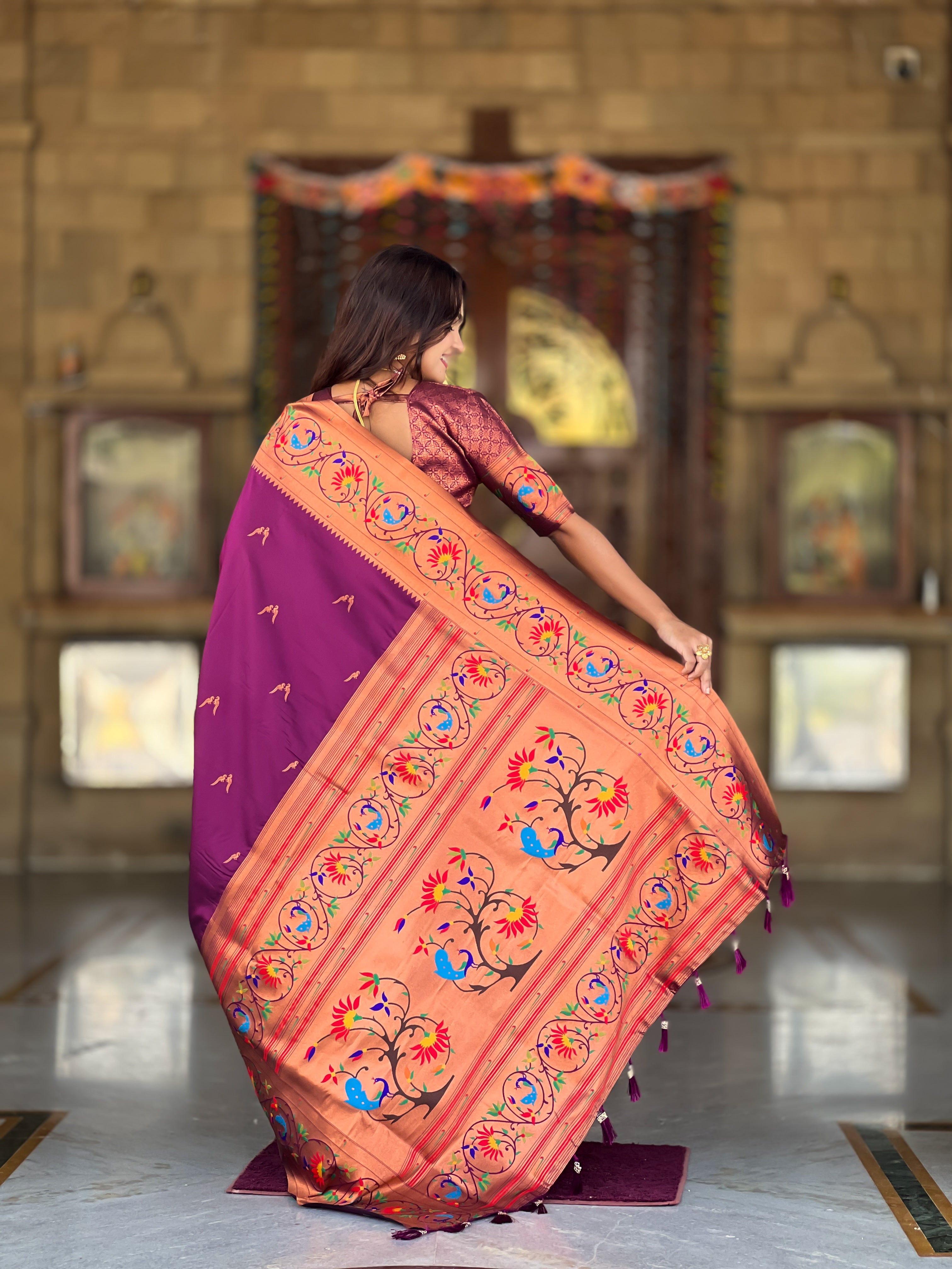 Wine Wedding Wear Soft Paithani Silk Saree