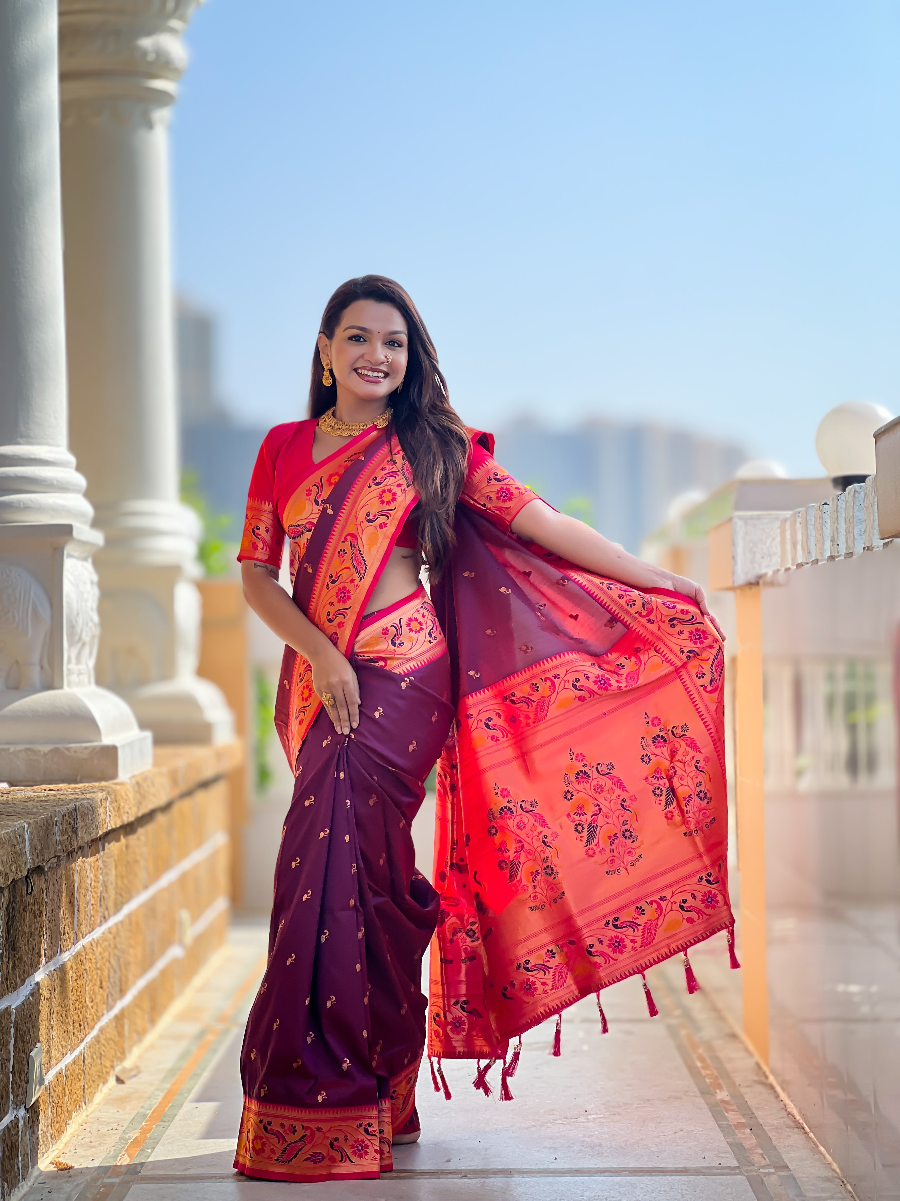 Wine Wedding Wear Soft Paithani Silk Saree