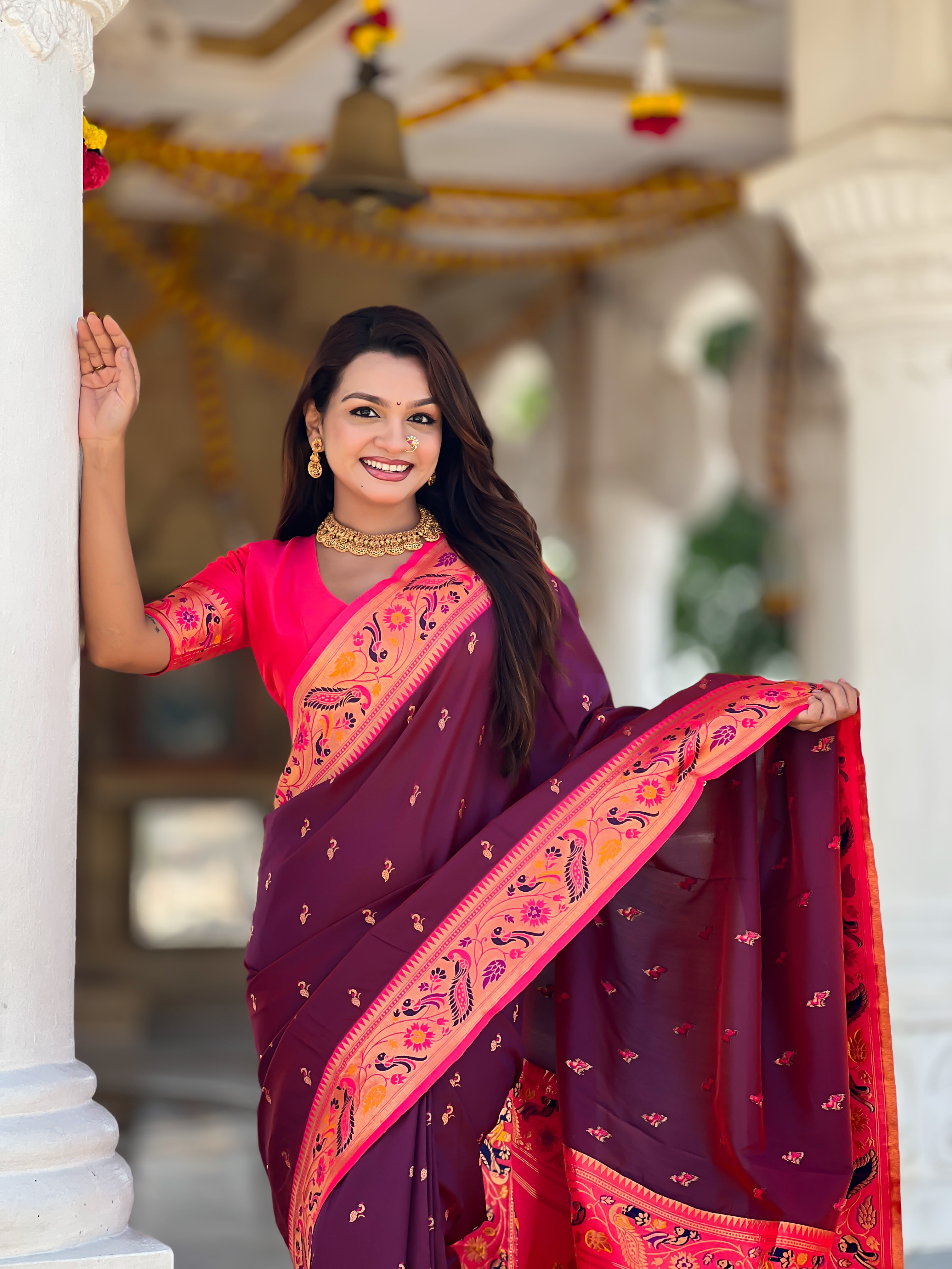 Wine Wedding Wear Soft Paithani Silk Saree