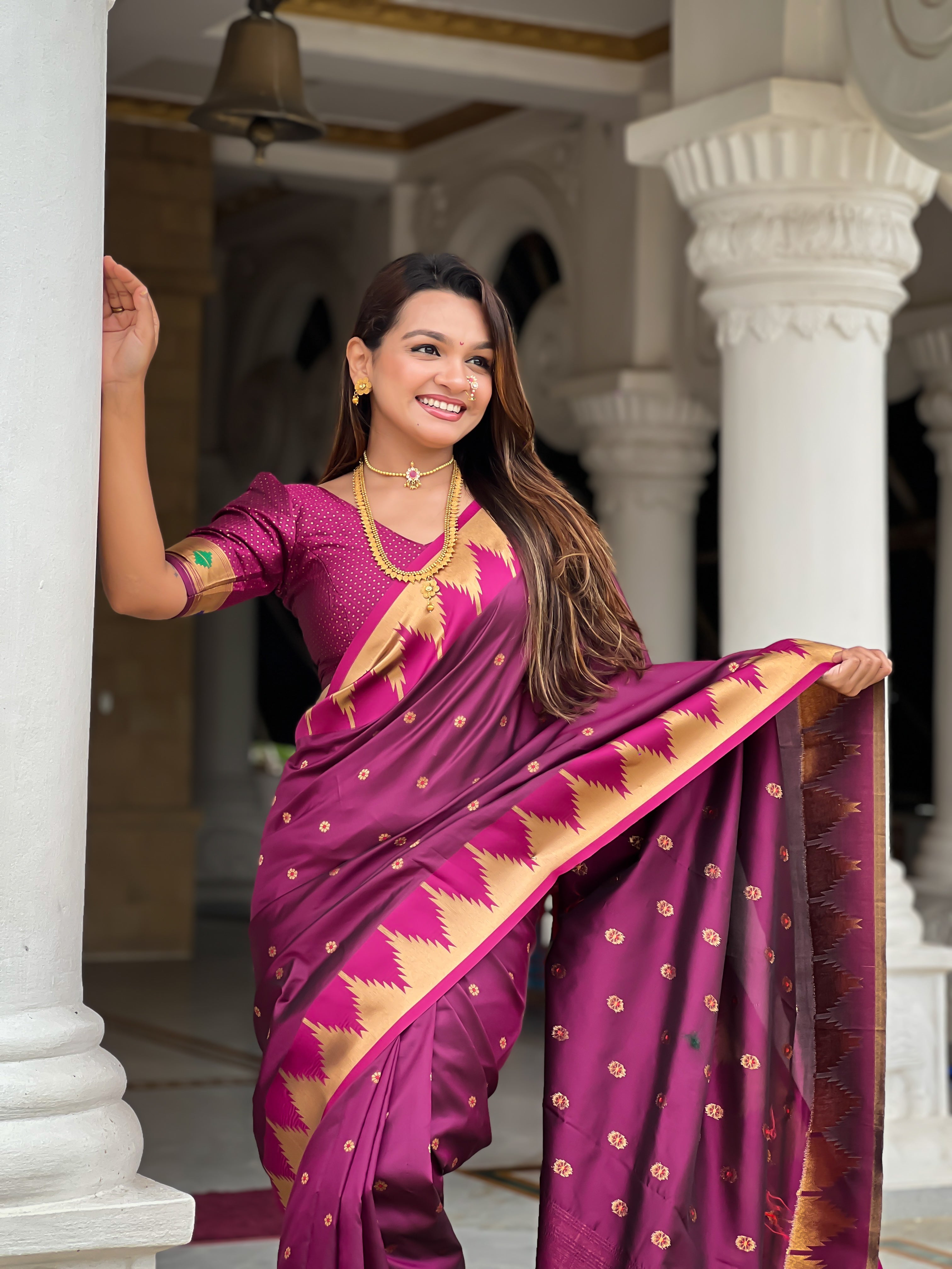 Wine Wedding Wear Soft Paithani Silk Saree